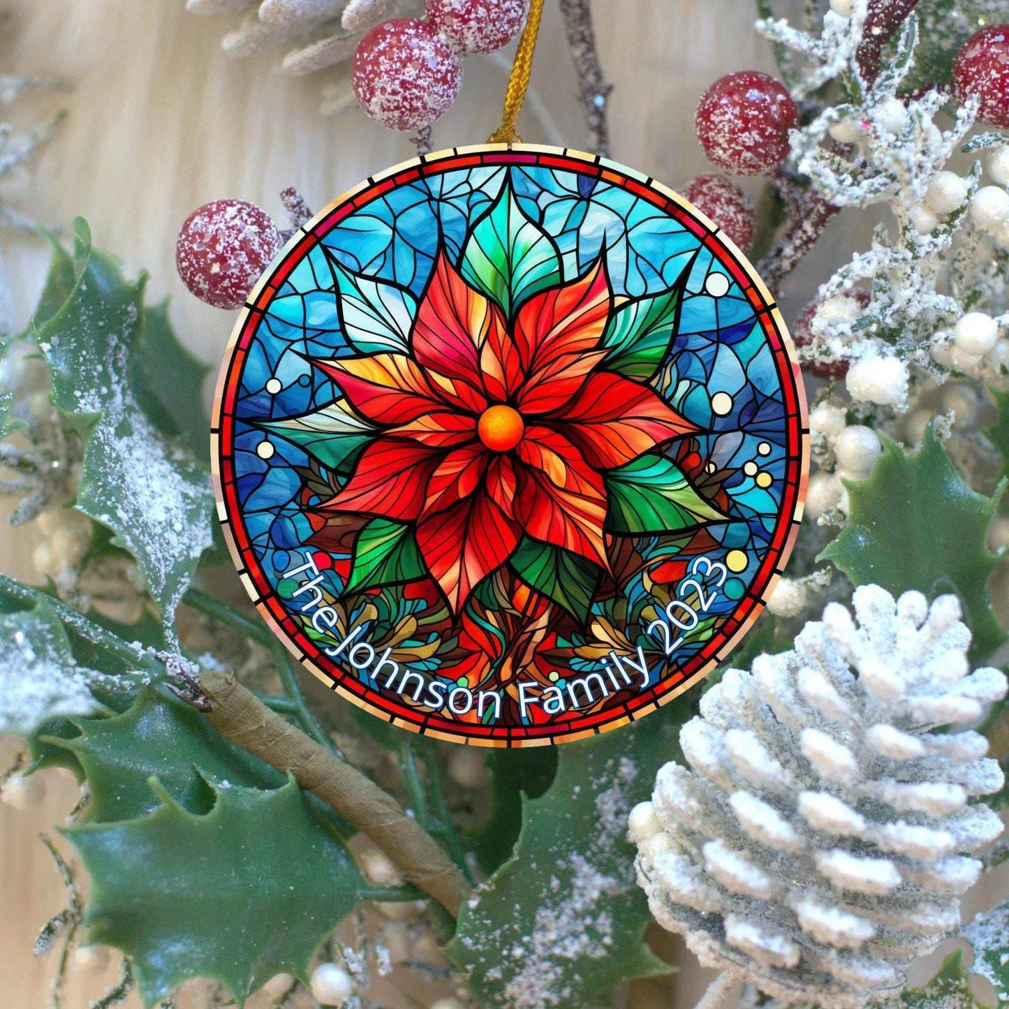 Acrylic Poinsettia Ornament - Custom Christmas Tree Decoration | Festive Holiday Decor - timelessbohochic.com