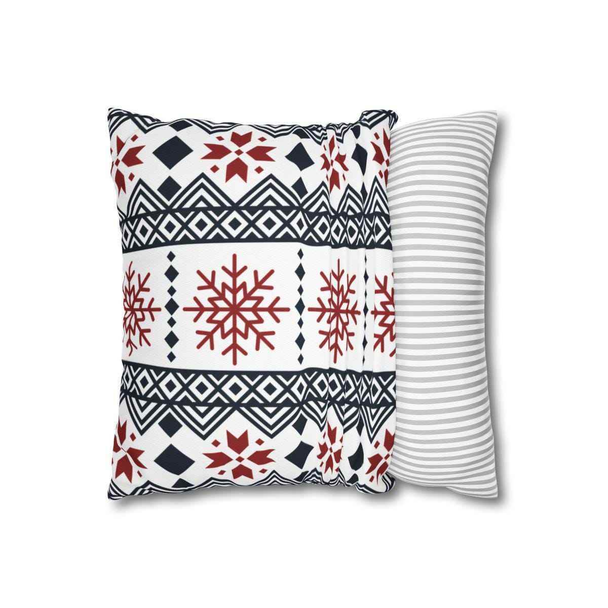 Scandinavian Winter Pillow Cover - Black Red Snowflake Cushion for Winter Home Decor - timelessbohochic.com