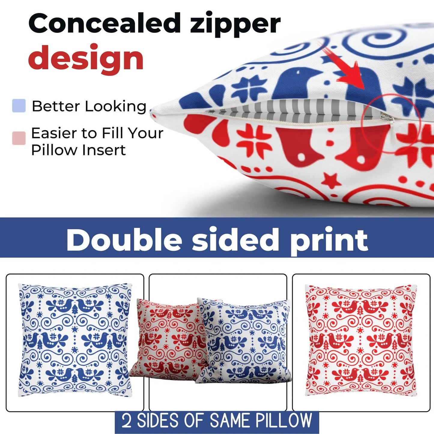 Swedish Folk Art Pillowcase – Scandinavian Throw Pillow Cover | Two-Sided Cushion