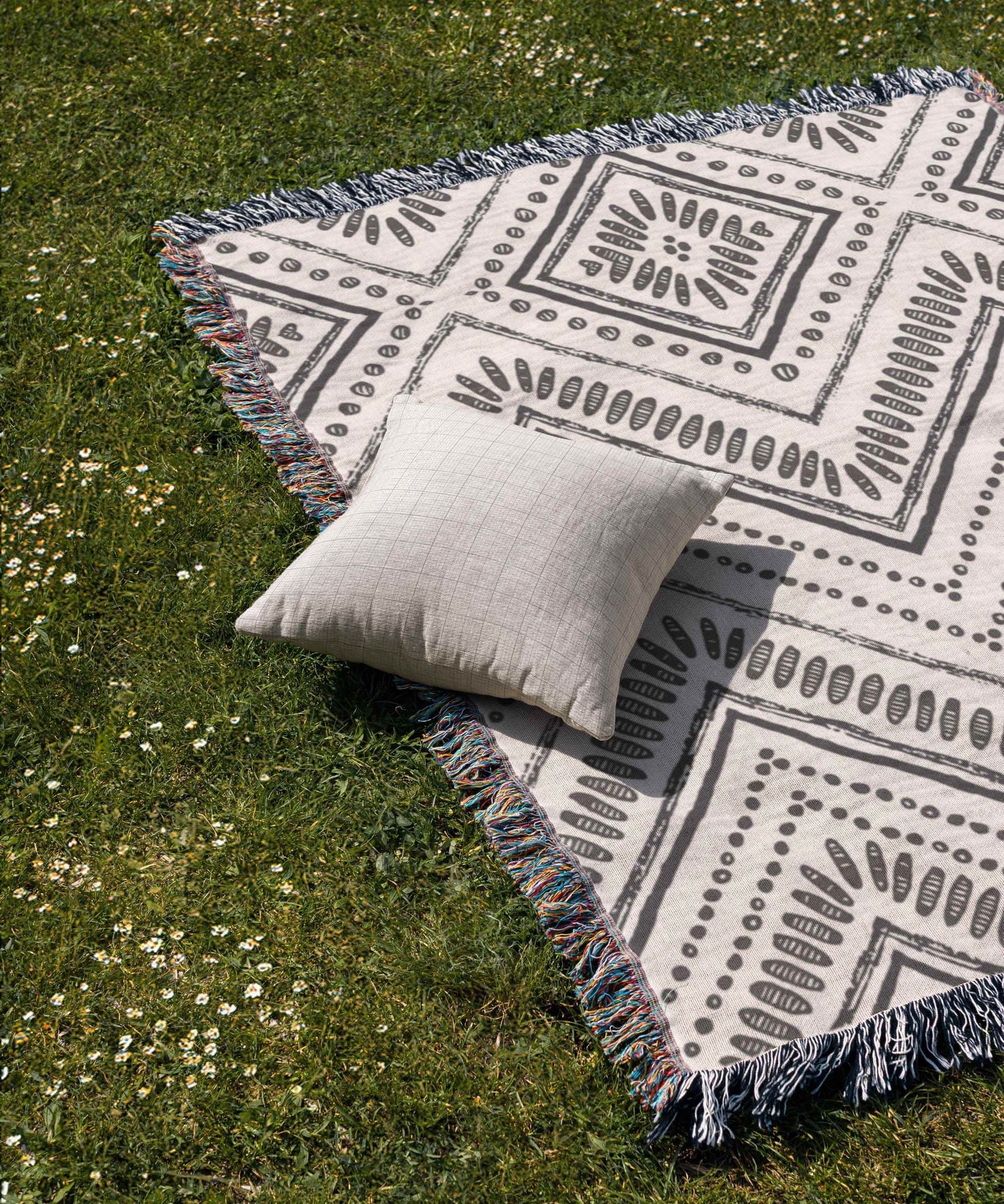Throw Blanket and Pillow Set – Stylish Woven Cotton Blanket with Ikat Pattern Decor - timelessbohochic.com