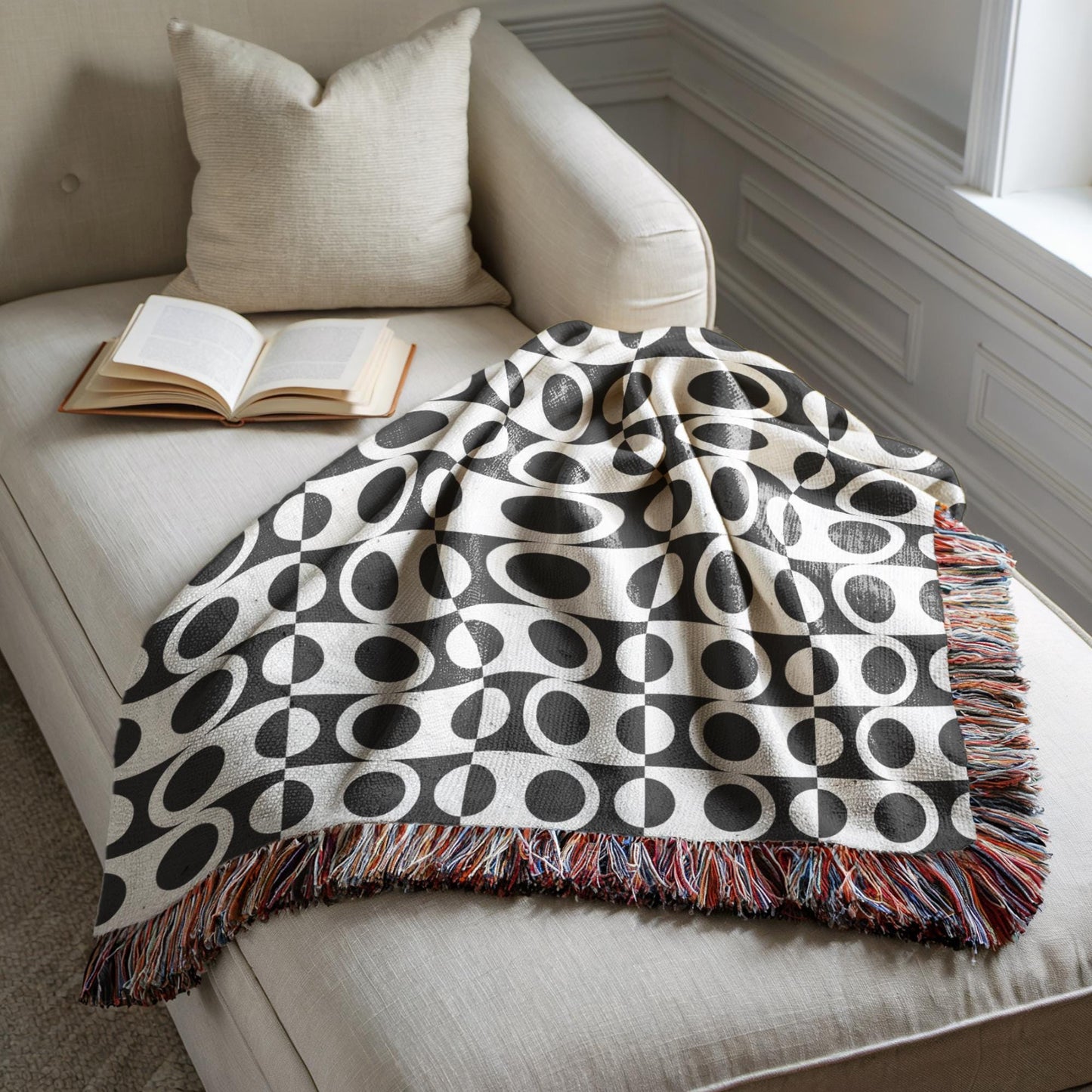 Cotton Throw Blanket – Modern Woven Accent Blanket | Polka Dot Design, Cozy Living Room Decor