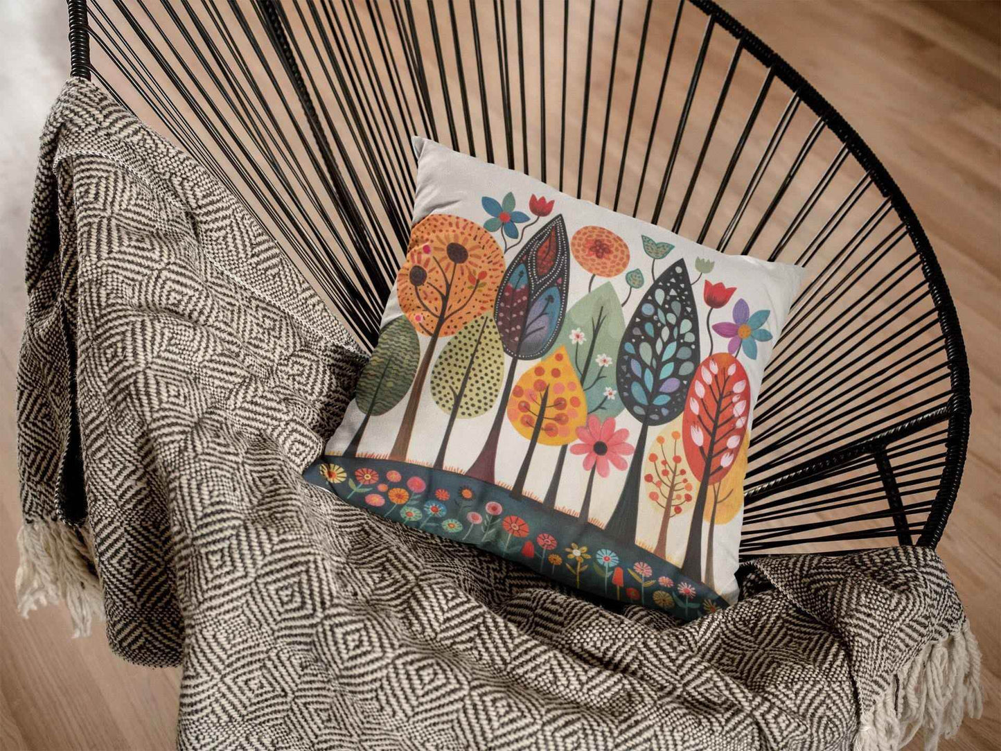 Nordic Forest Pillow - Lagom Tree Design Scandinavian Cushion | Eco Friendly Decor - timelessbohochic.com