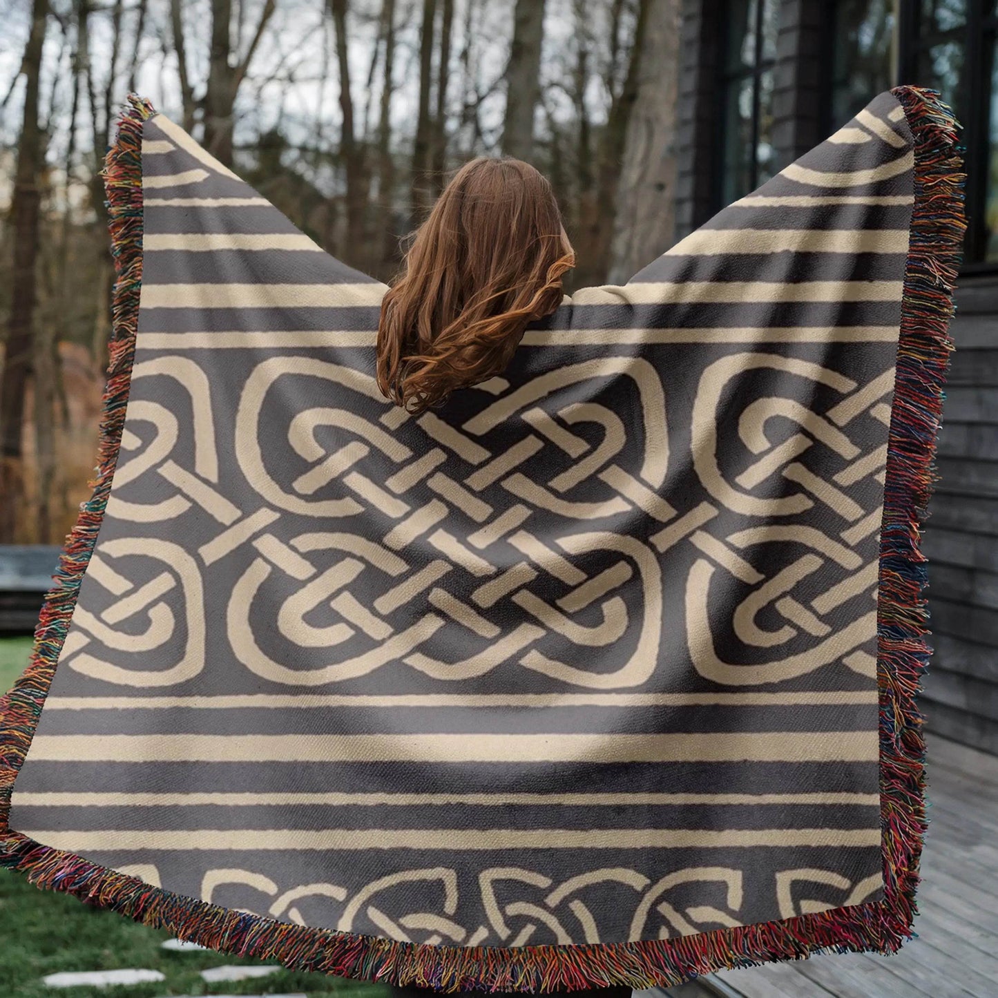 Irish Eternity Knot Blanket Set - Cozy Cotton Woven Throw & Pillow for Celtic Home Decor - timelessbohochic.com