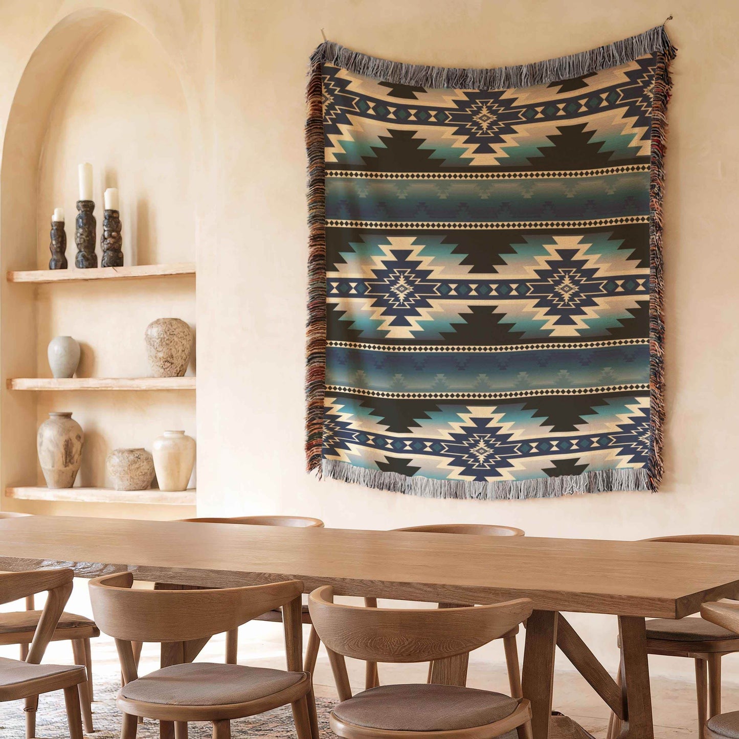 Native American Woven Blanket - Southwestern Throw With Geometric Cotton Design - timelessbohochic.com
