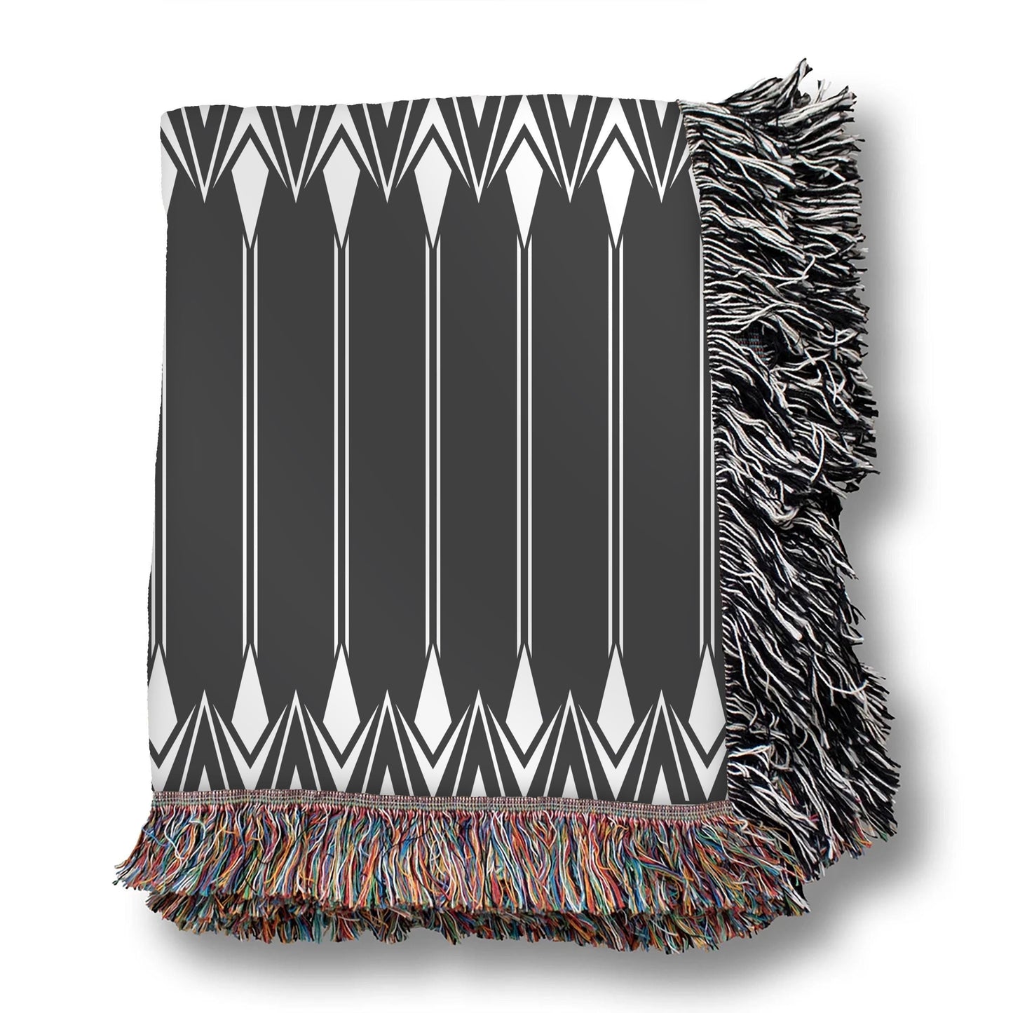 Cotton Blanket - Boho Couch Throw With Striped Woven Coverlet & Colorful Fringed Edges