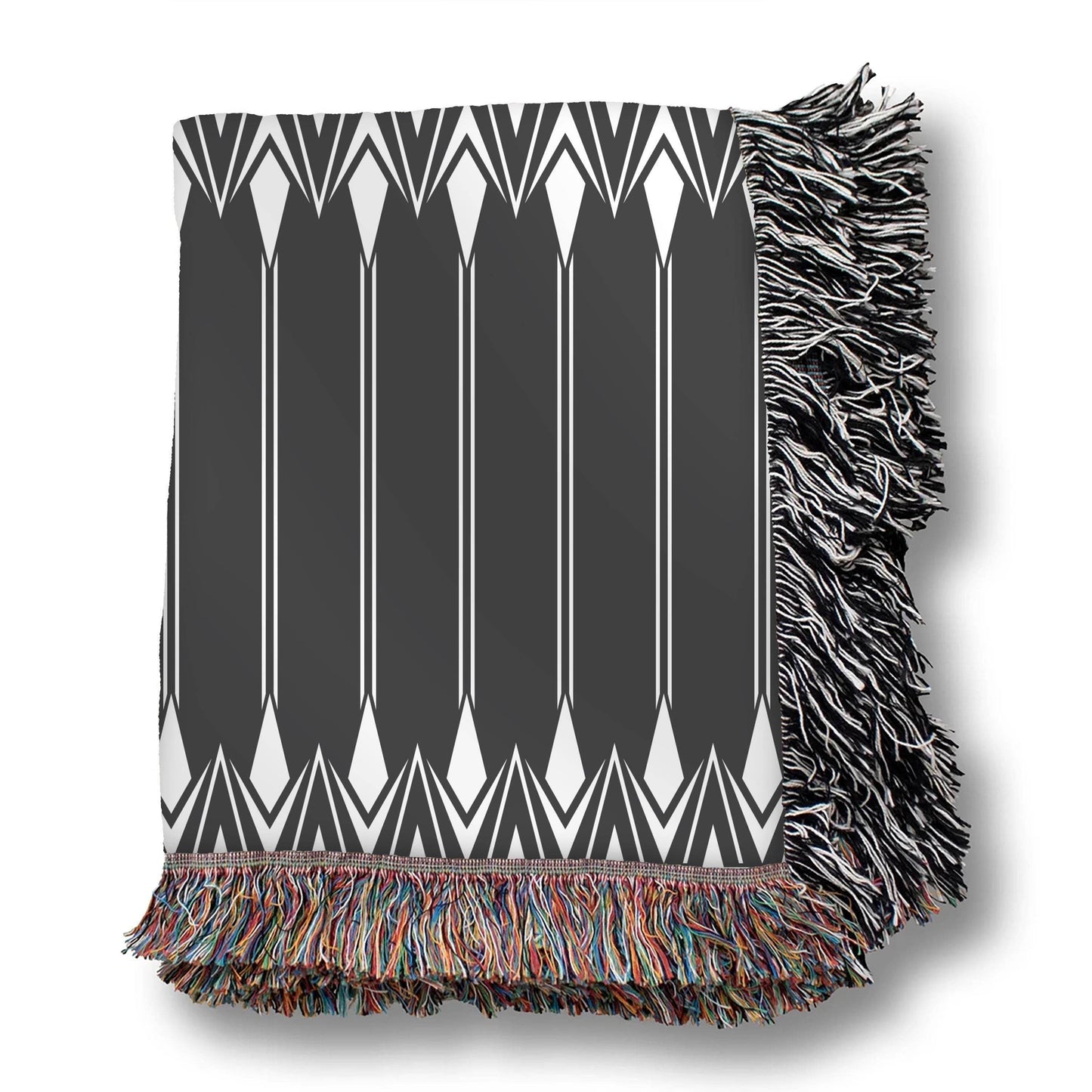 Cotton Boho Blanket - Striped Woven Couch Throw with Colorful Fringed Edges - timelessbohochic.com