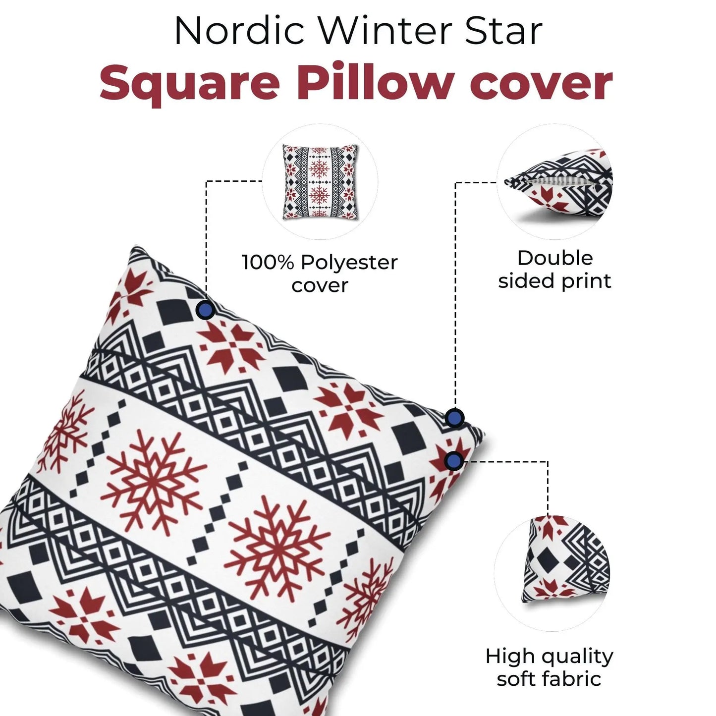 Scandi Pillow Cover – Black Red Snowflake Nordic Cushion | Winter Home Decor