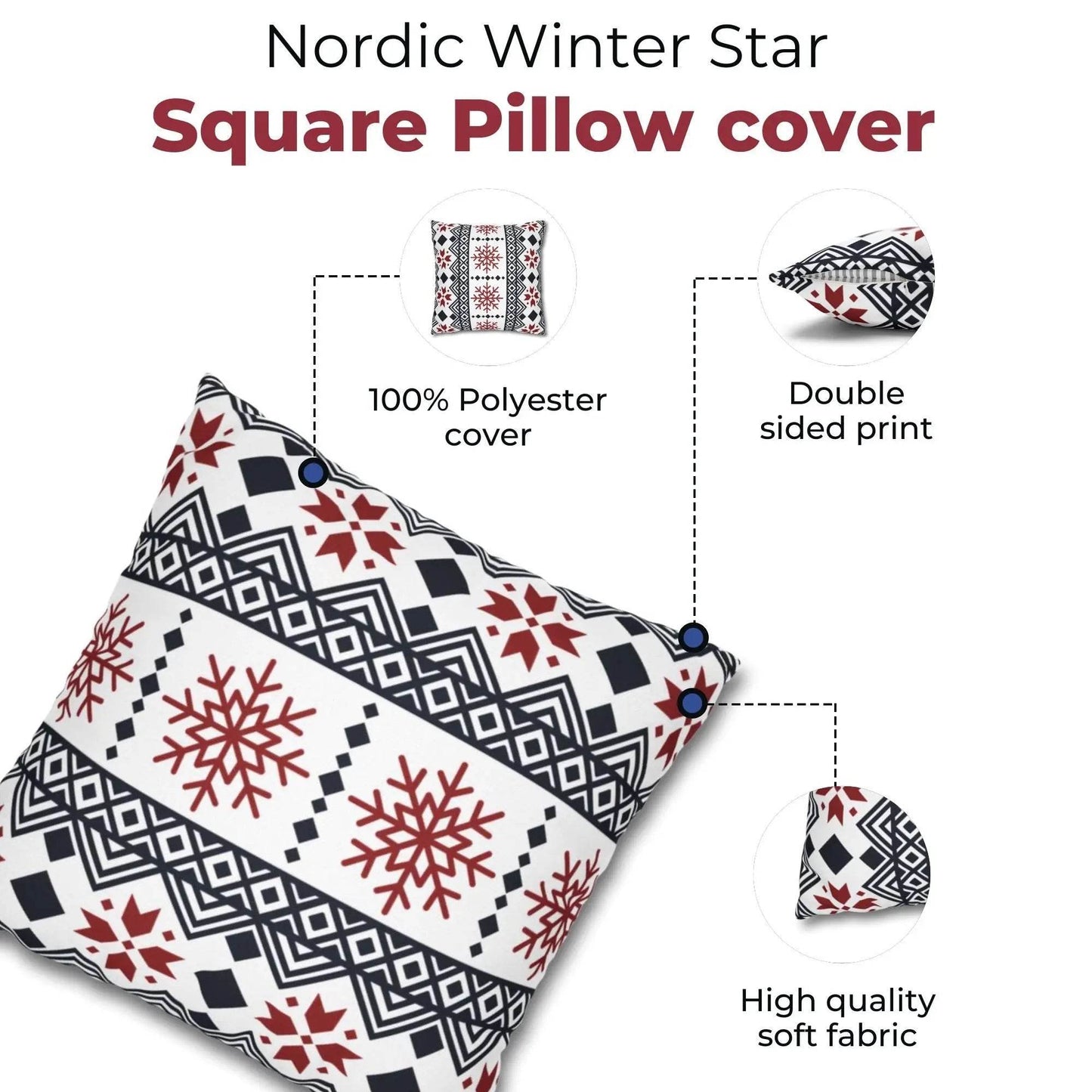 Scandi Pillow Cover – Black Red Snowflake Nordic Cushion | Winter Home Decor - timelessbohochic.com