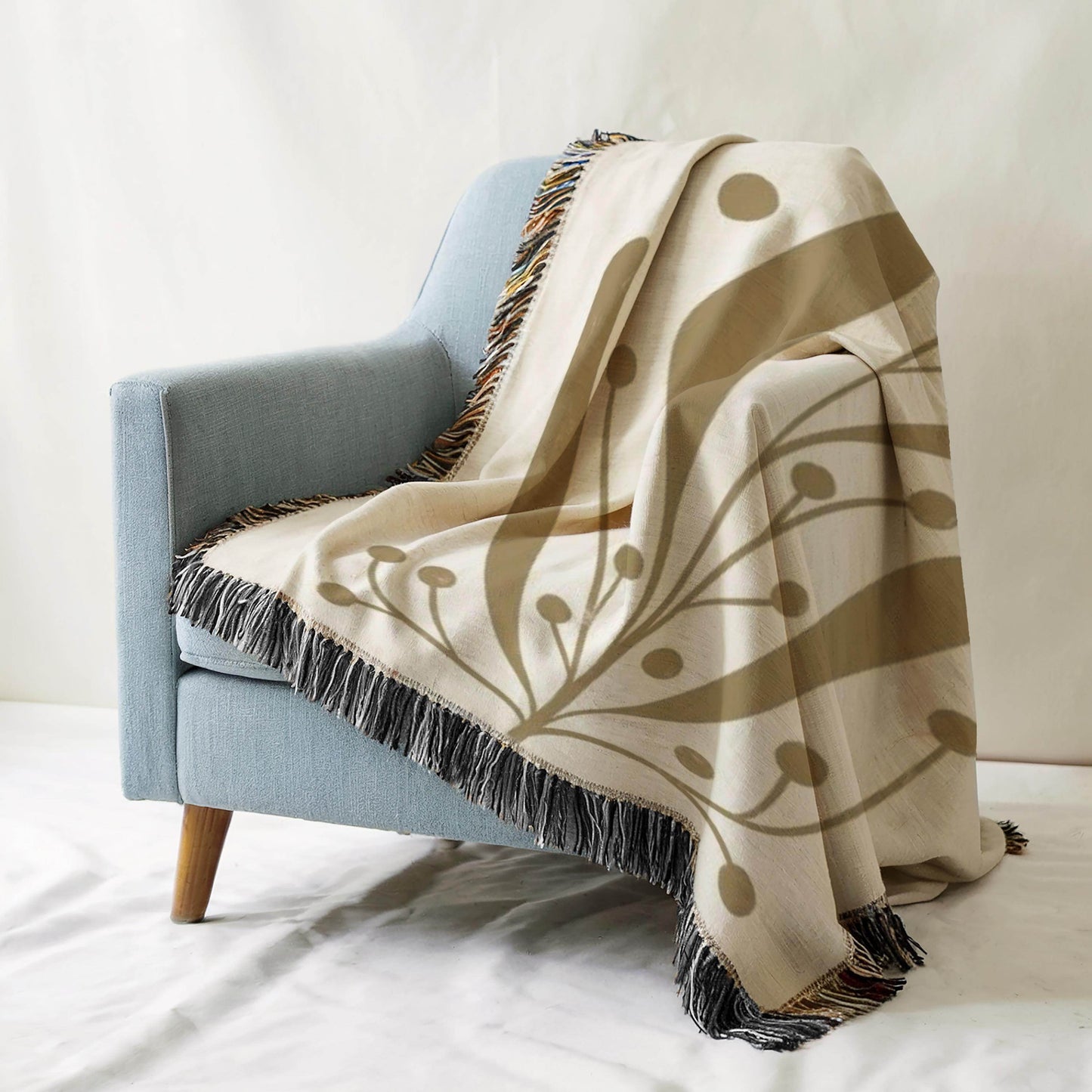 Mid Century Modern Throw Blanket - Woven Cotton Blanket with Botanical Pattern | Cozy Scandi Design - timelessbohochic.com