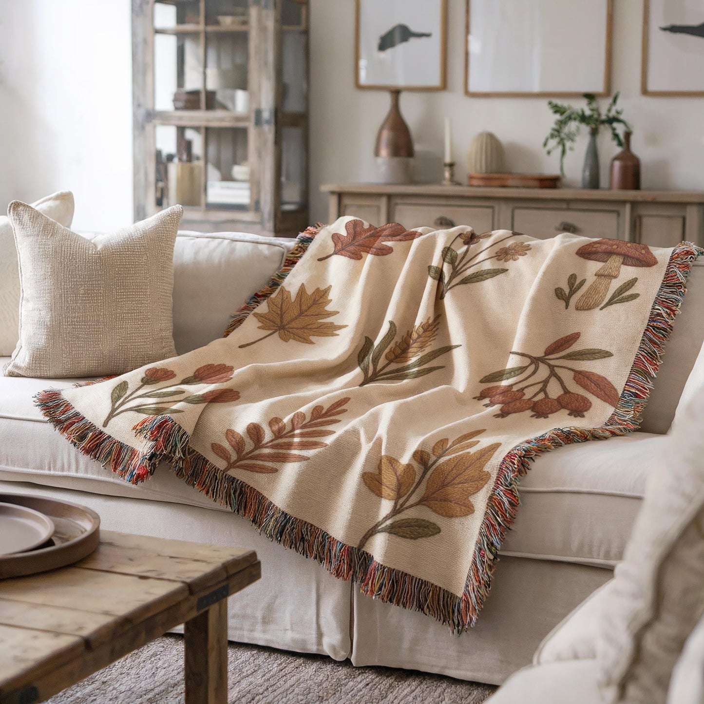 Autumn Leaves Throw Blanket – Cozy Fall Couch Throw With Leaf Pattern Design