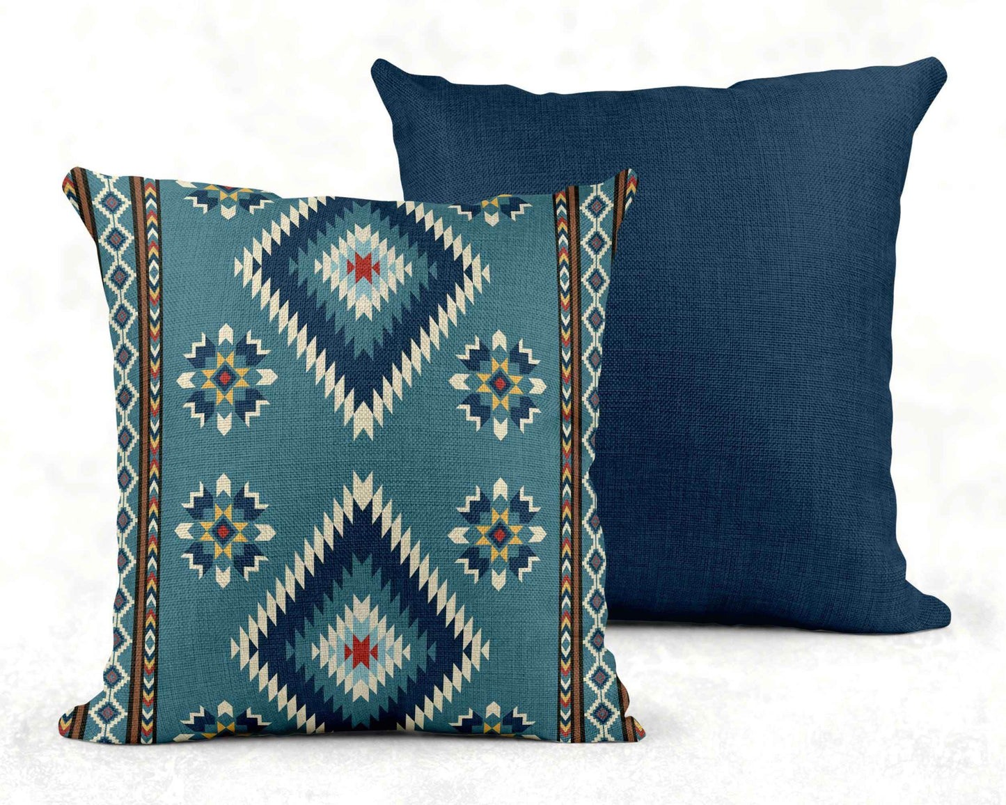 Rustic Navajo Pillow - Woven Cotton Ikat Pattern With Boho Fringe Cushion - timelessbohochic.com