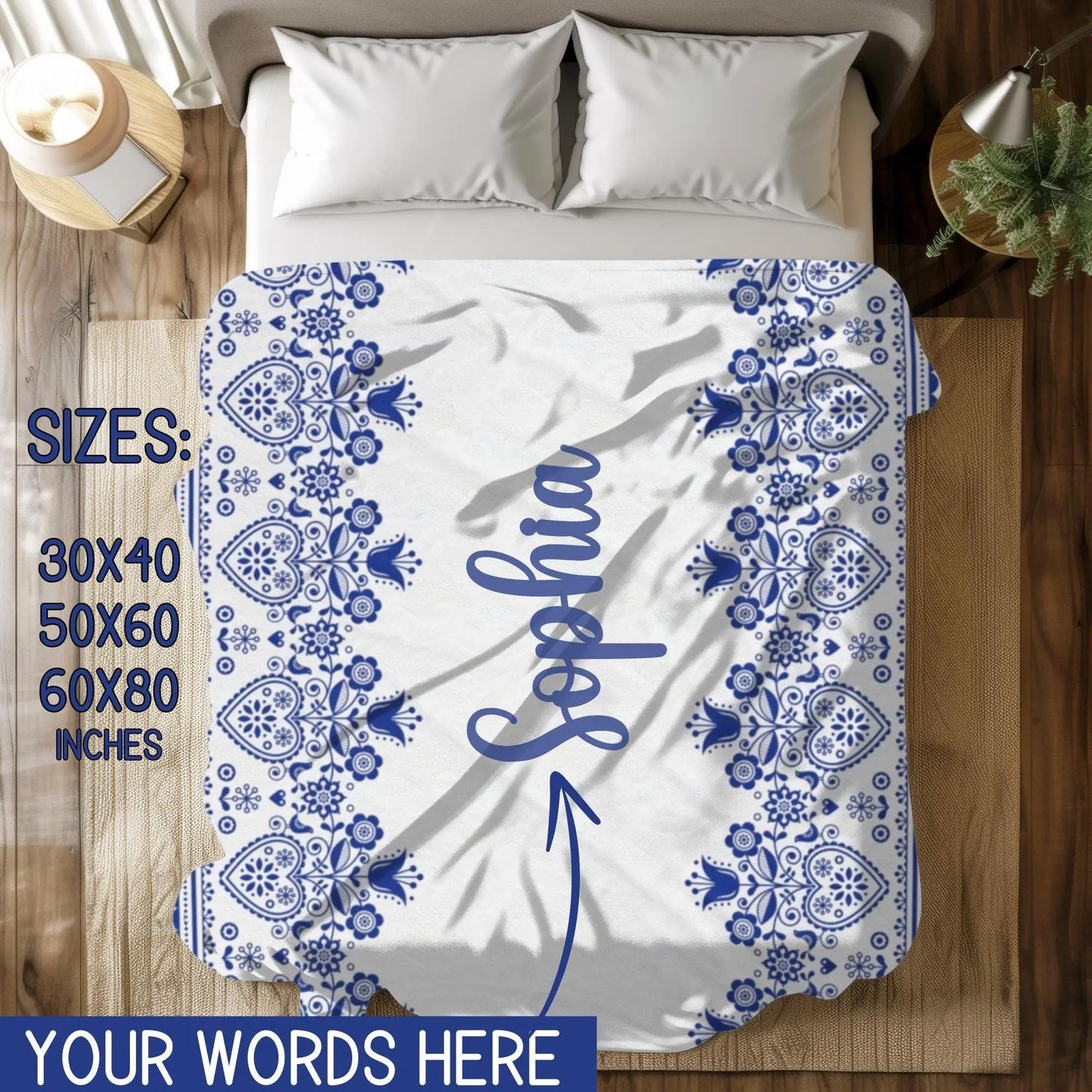 Soft Plush Blanket – Cozy Floral Sofa Throw with Blue Tulip Pattern | Scandi Home Decor