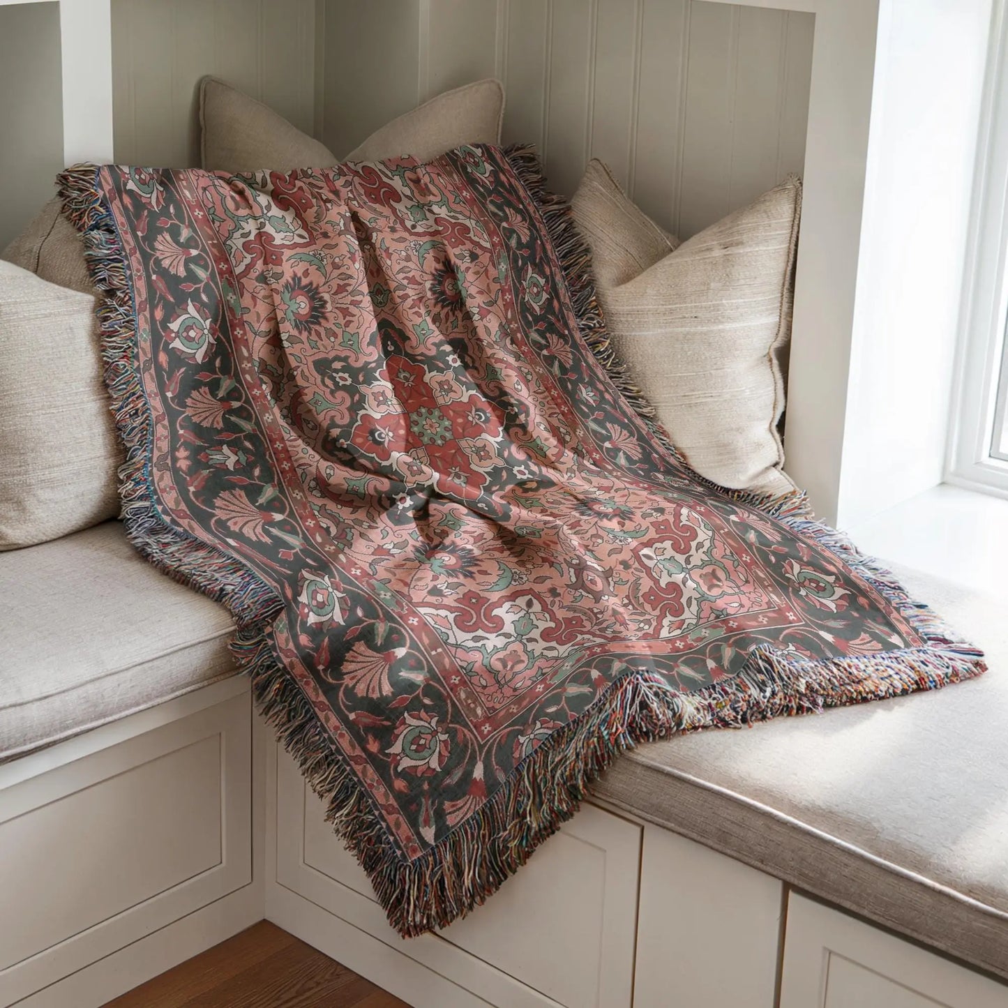 Turkish Throw Blanket – Anatolian Carpet Boho Chic Cotton Woven Throw for Warm Living Room Decor