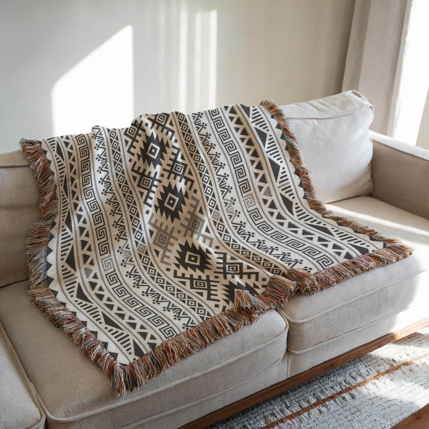 Ikat Throw Blanket - Tribal Throw Blanket | Boho Chic Cotton Fringed Sofa Cover - timelessbohochic.com