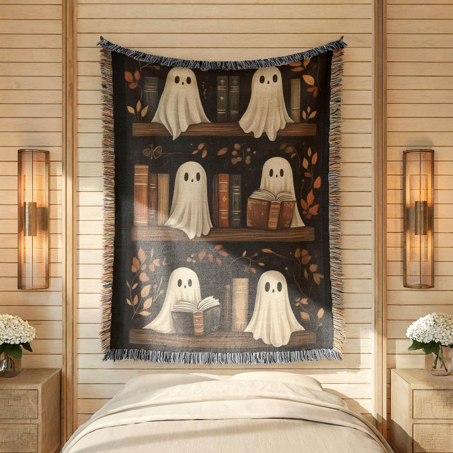 Ghost Blanket Halloween Throw - Cozy Woven Cotton Bedding for Spooky Nights - timelessbohochic.com