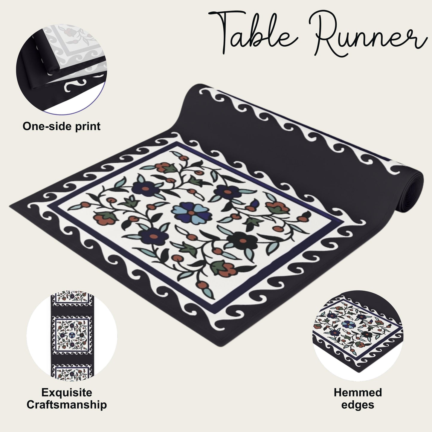 Armenian Iznik Table Runner – Handmade Floral Boho Table Decor Accent