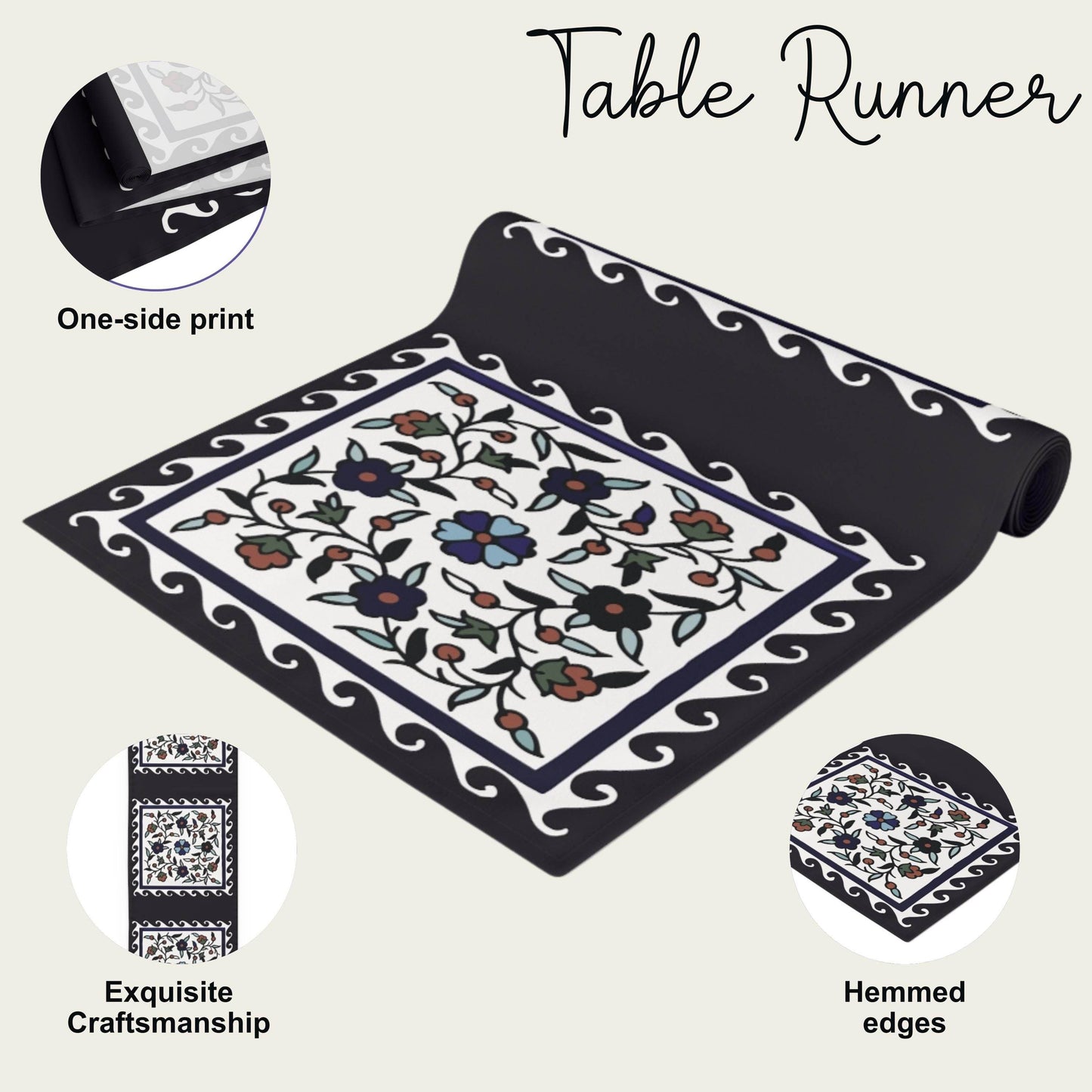 Armenian Iznik Table Runner – Handmade Floral Boho Table Decor Accent - timelessbohochic.com