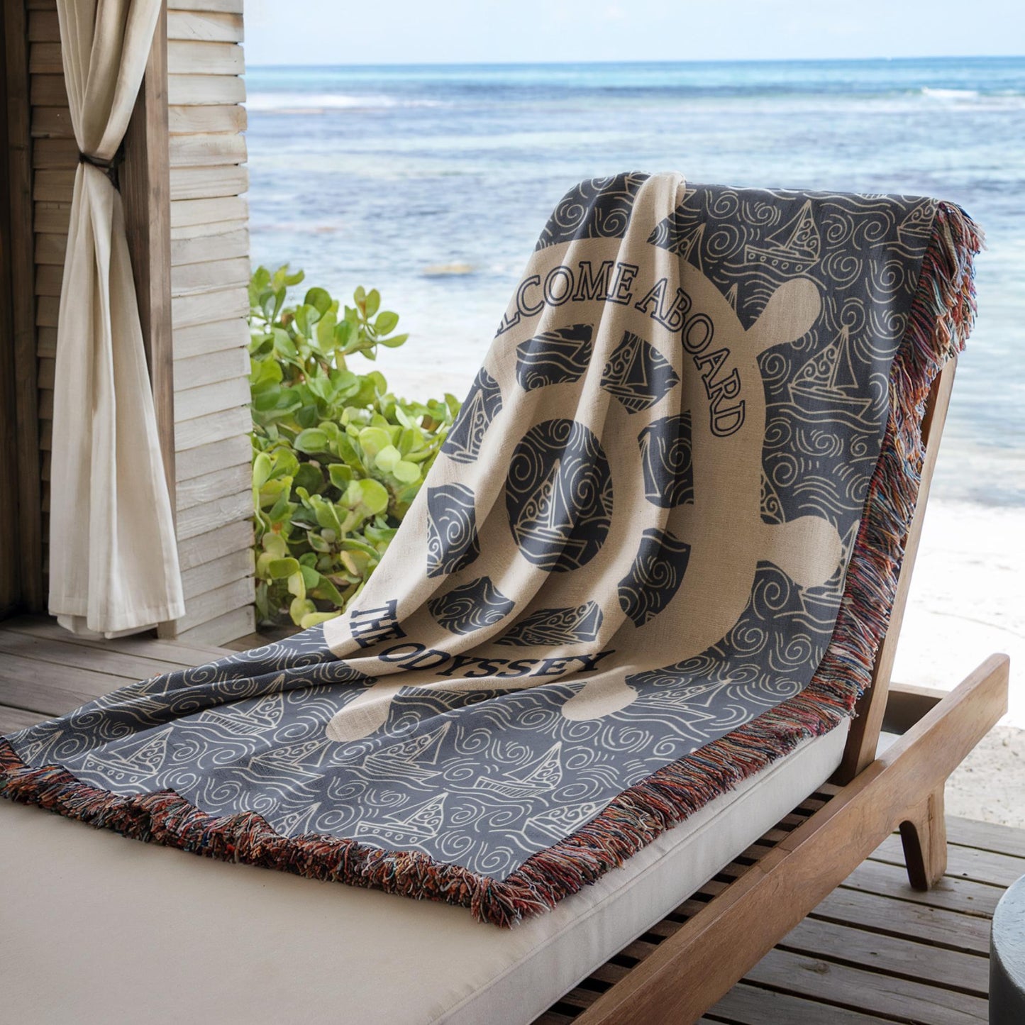 Nautical Woven Blanket – Custom Boat Name Cotton Throw | Coastal Home Decor