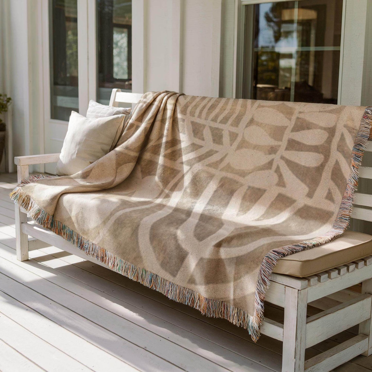 Boho Woven Blanket - Minimalist Throw with Modern Pattern and Fringed Edges for Stylish Home Decor - timelessbohochic.com