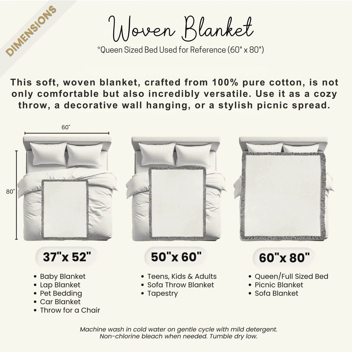 Scandi Woven Blanket – Cozy Bed Throw With Fringed Edge, Nordic Bedding Decor - timelessbohochic.com