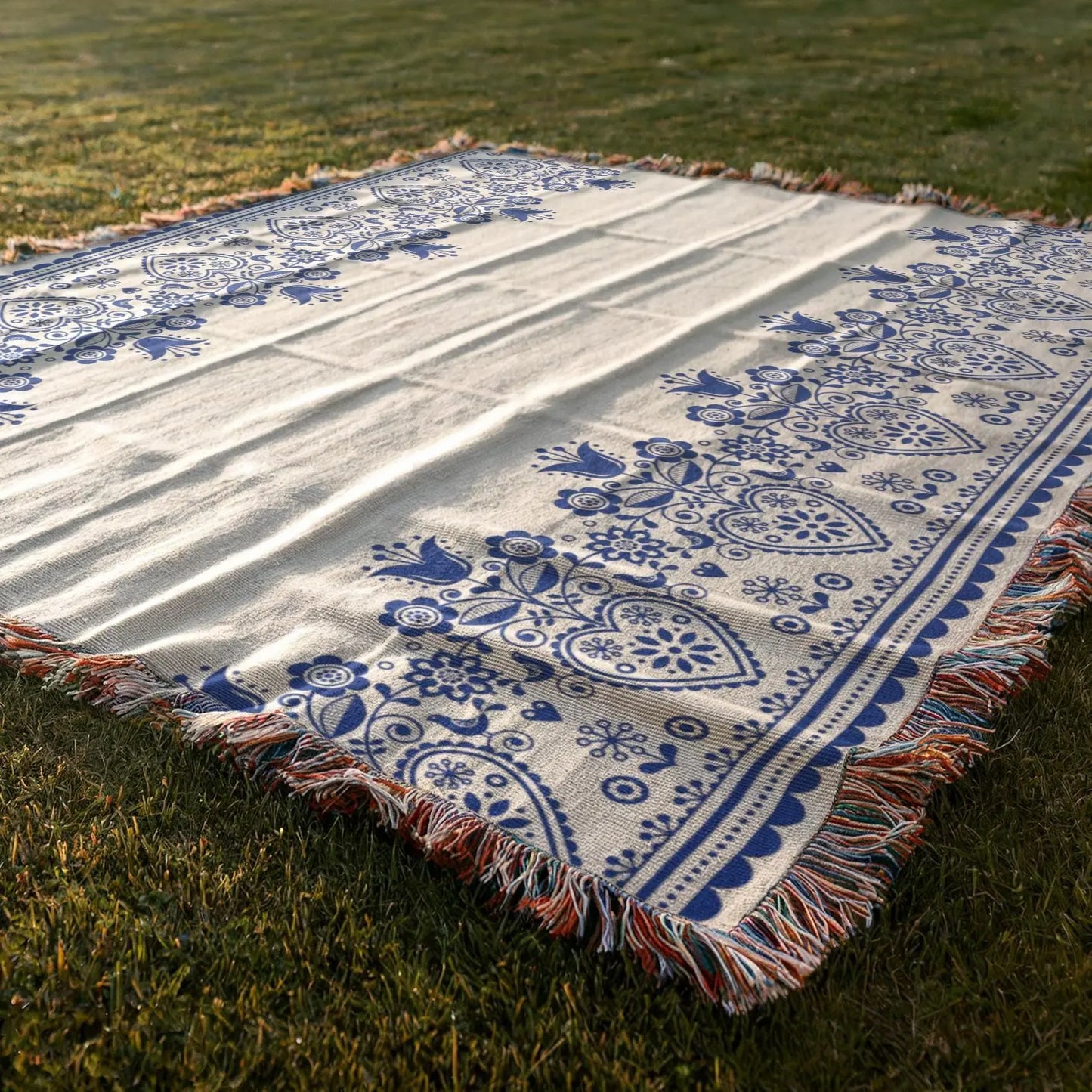 Swedish Woven Blanket – Cozy Scandinavian Throw With Hearts And Tulips Design