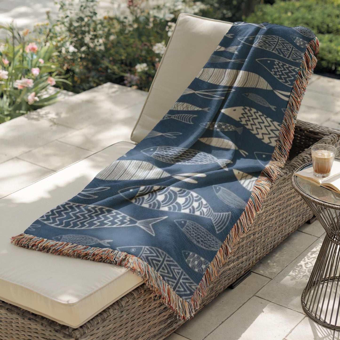 Nautical Blanket – Marine Woven Throw With Striped Fish Design | Coastal Beach Decor