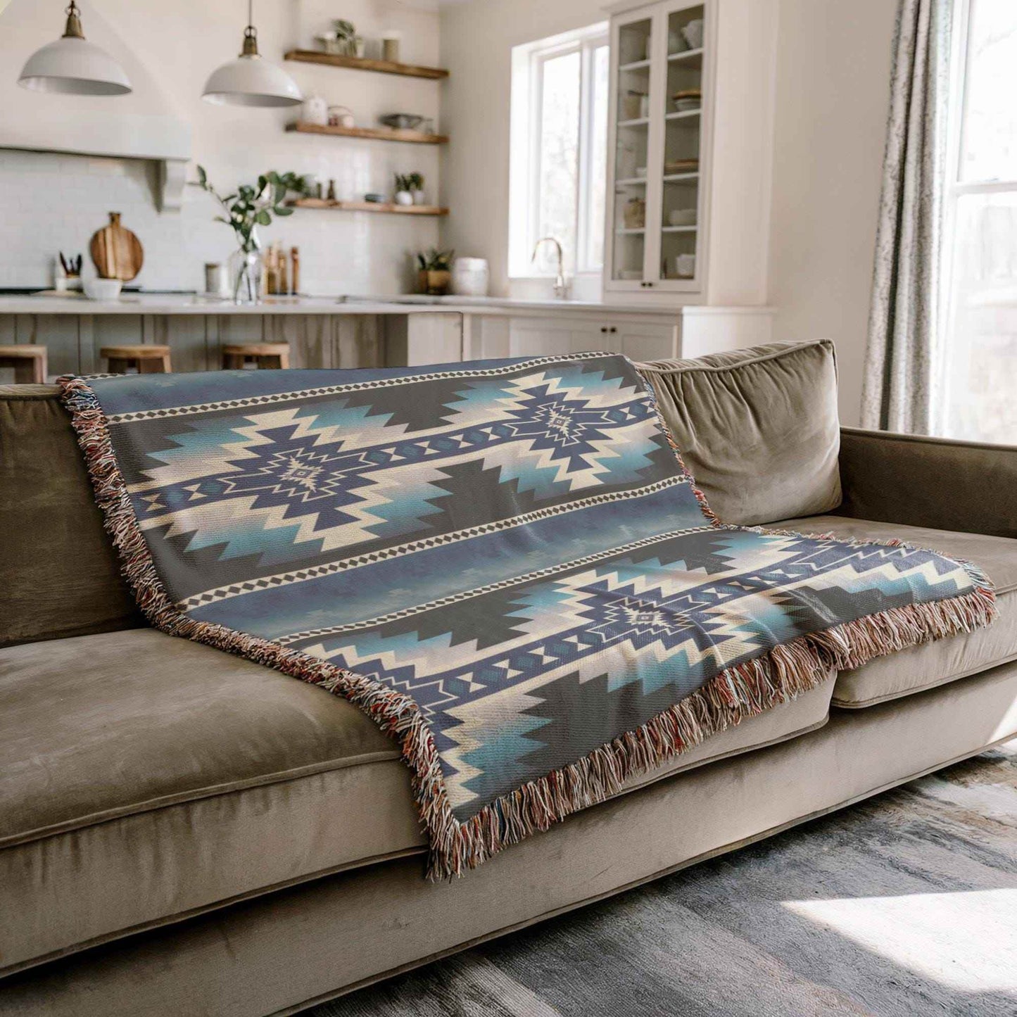 Native American Tribal Blanket - Cozy Cotton Woven Throw with Fringed Edges - timelessbohochic.com