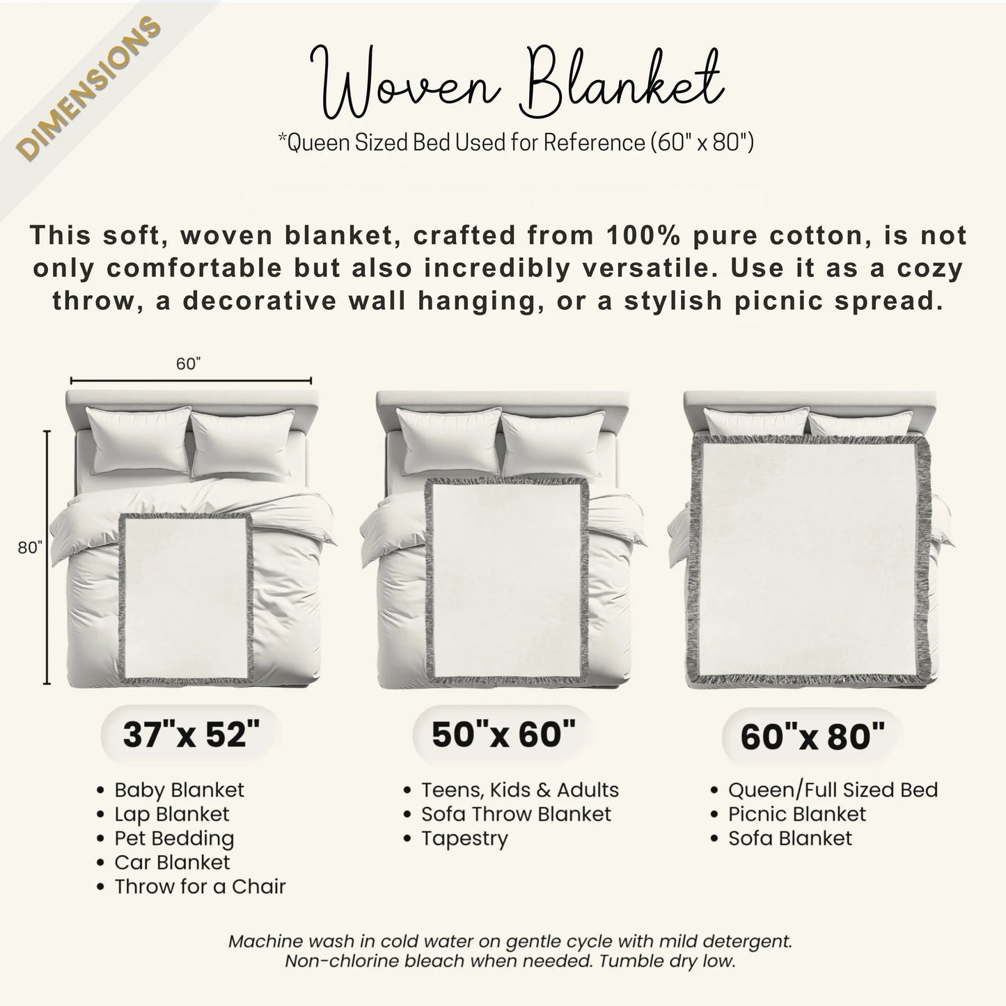 Woven Couch Throw - Distressed Rug Cotton Blanket With Colorful Fringed Edges