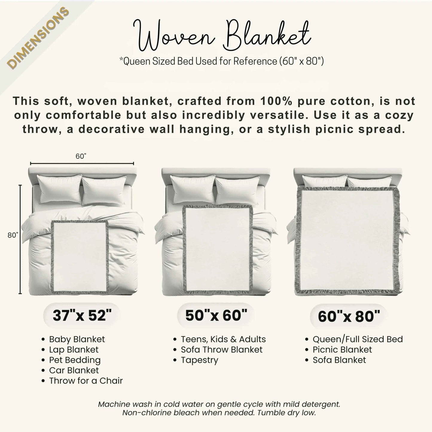 Woven Couch Throw Blanket - Distressed Rug Cotton Blanket with Colorful Fringed Edges - timelessbohochic.com