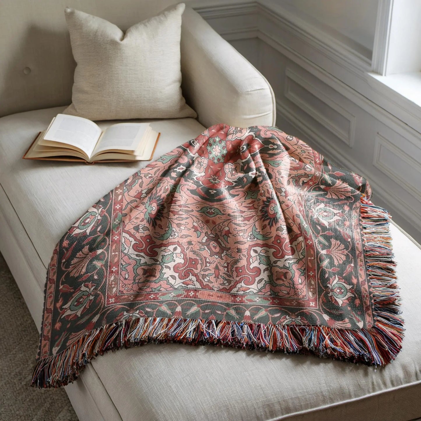 Turkish Throw Blanket – Anatolian Carpet Boho Chic Cotton Woven Throw for Warm Living Room Decor