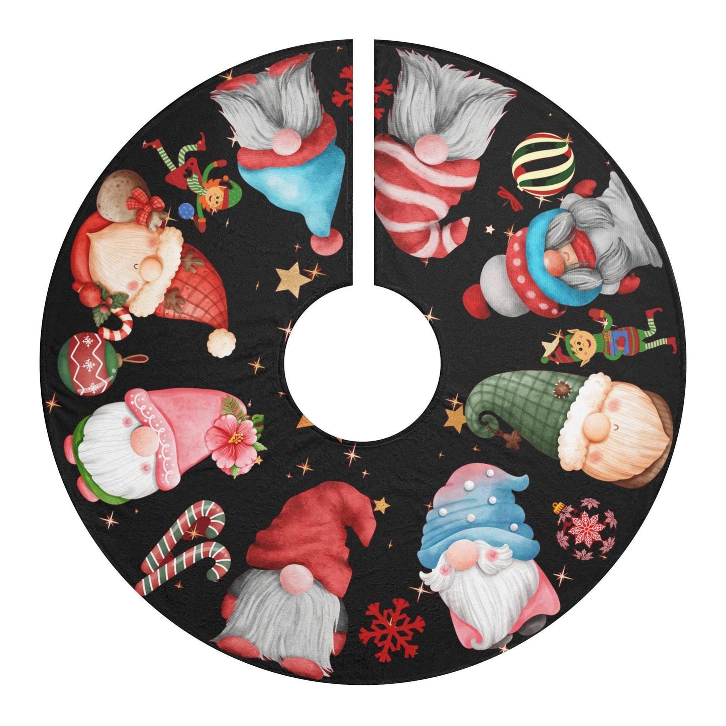 Gnome Christmas Tree Skirt – Cute Gnome Patterns | Festive Holiday Tree Wrap