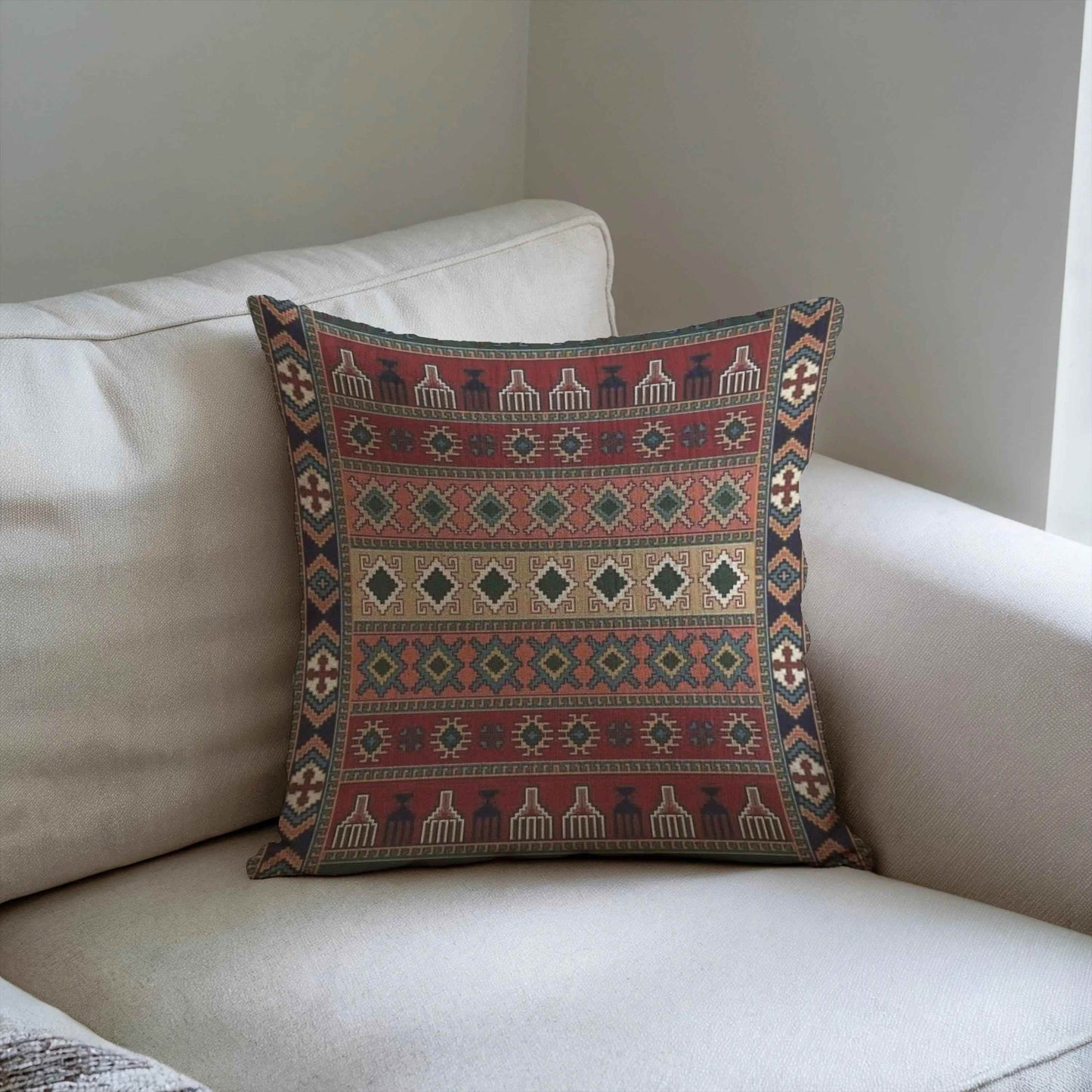 Anatolian Kilim Pillow - Turkish Throw Pillow With Tribal Pattern & Colorful Bohemian Cushion - timelessbohochic.com