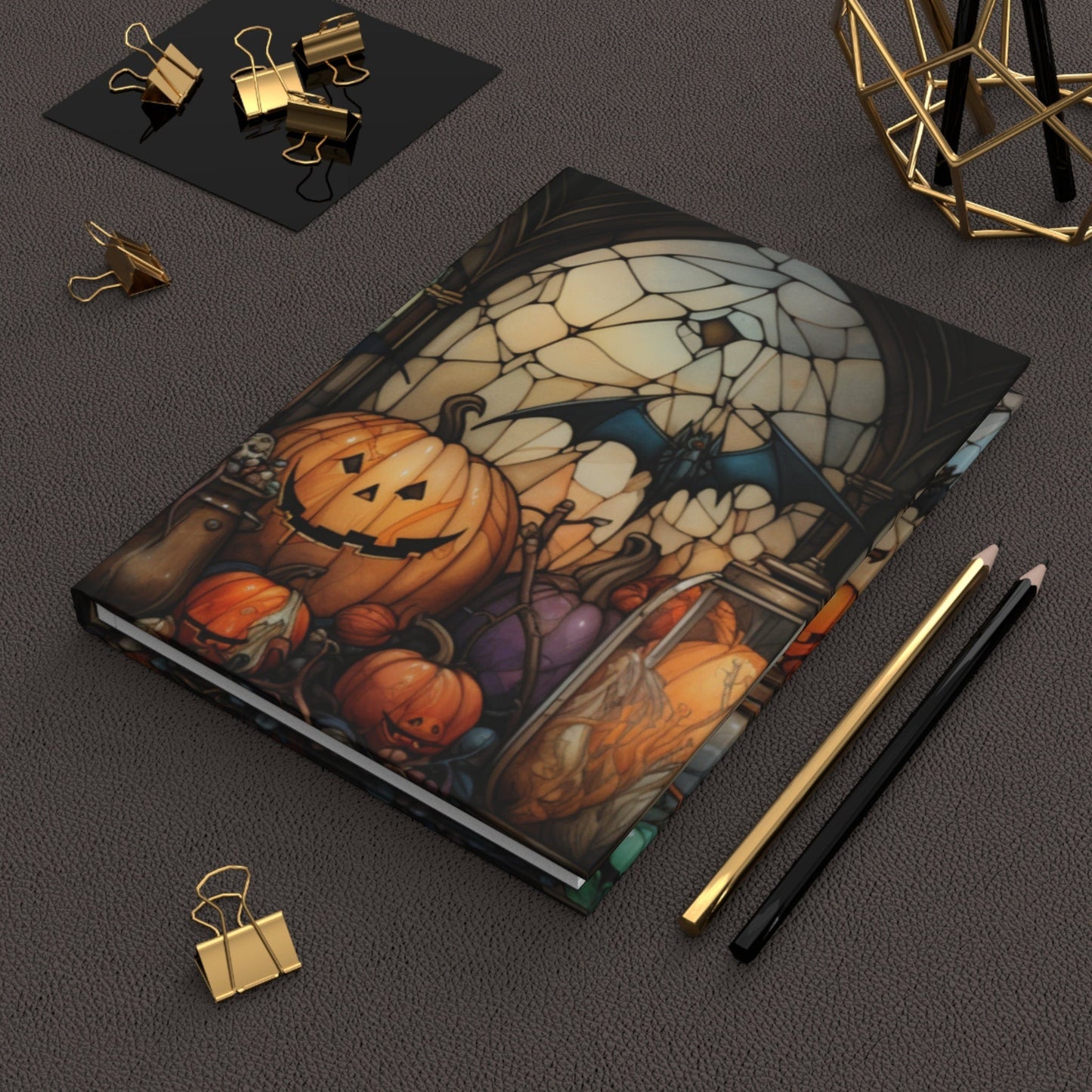 Halloween Hardcover Notebook - Gothic Pumpkin Bats Design | Matte Finish Journal