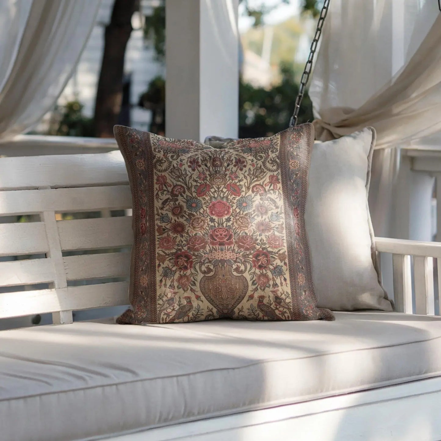 Persian Vase Rose Pillow - Boho Chic Cushion | Floral Throw Pillow, Soft Durable Cushion
