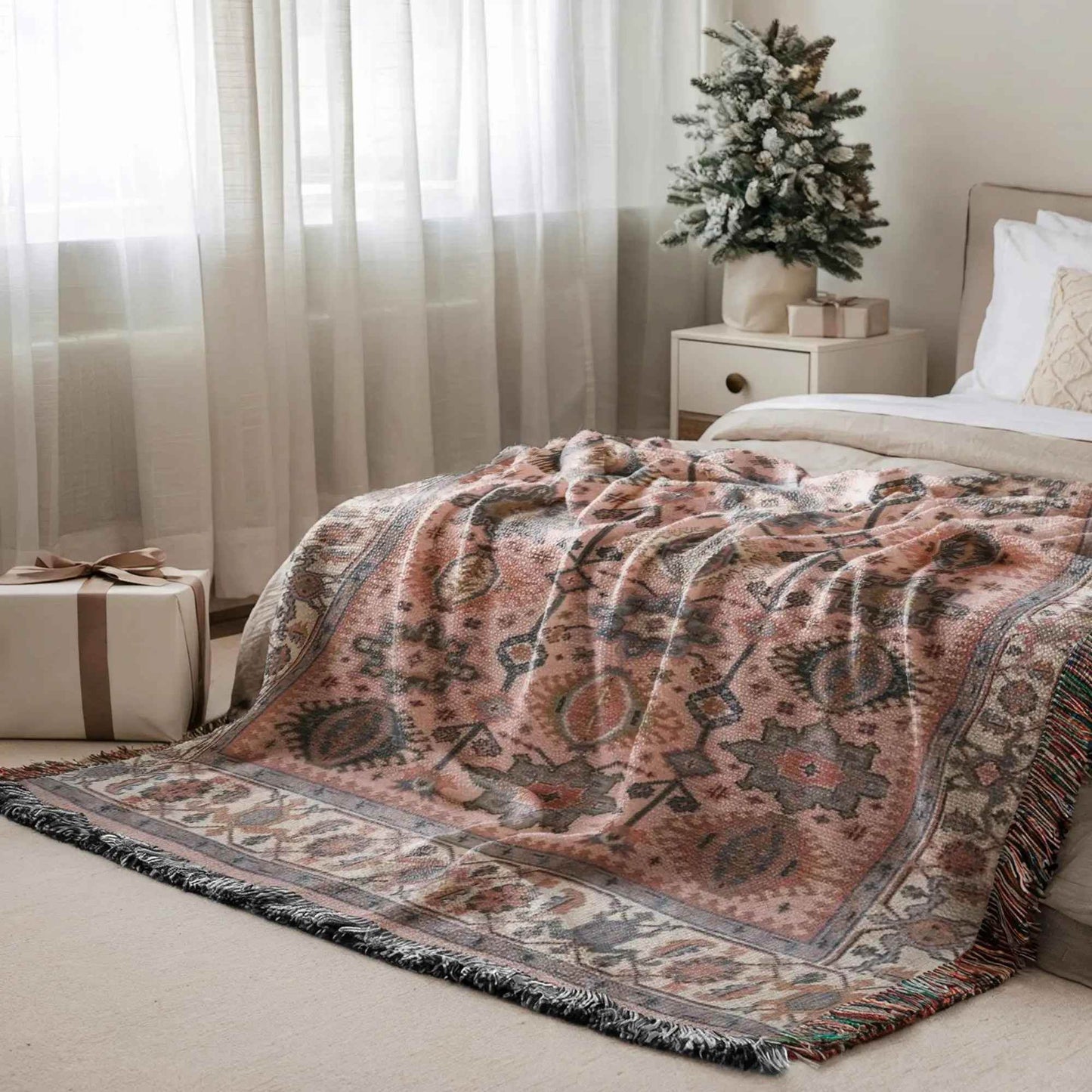 Anatolian Rug Blanket – Boho Decor Throw with Fringed Edge, Cozy Sofa Accent - timelessbohochic.com