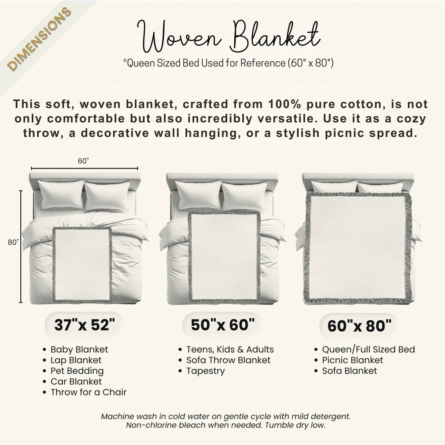 Woven Fall Blanket - Cozy Cotton Throw With Fringed Edge, Autumn Decor - timelessbohochic.com