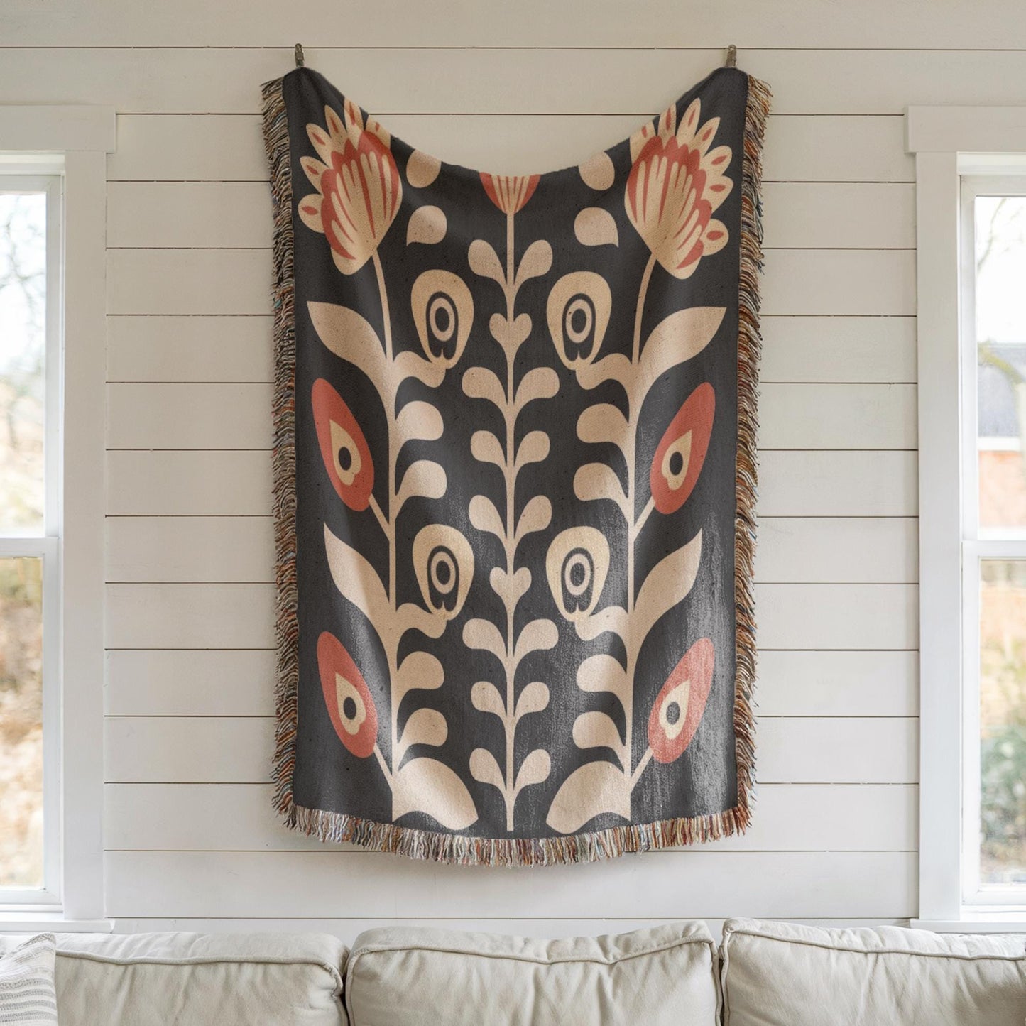 Matisse Inspired Tapestry - Woven Cotton Blanket With Floral Bouquet Wall Art