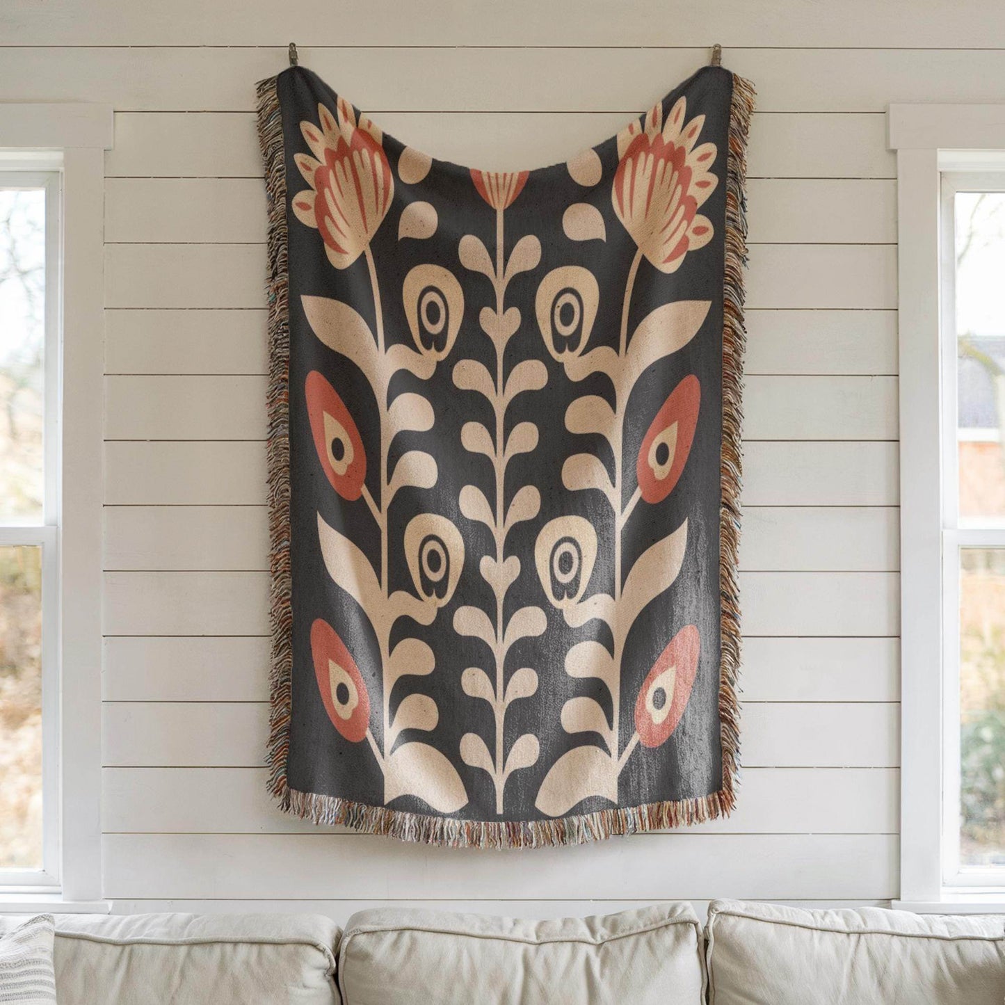 Matisse Inspired Tapestry - Woven Cotton Blanket With Floral Bouquet Wall Art - timelessbohochic.com