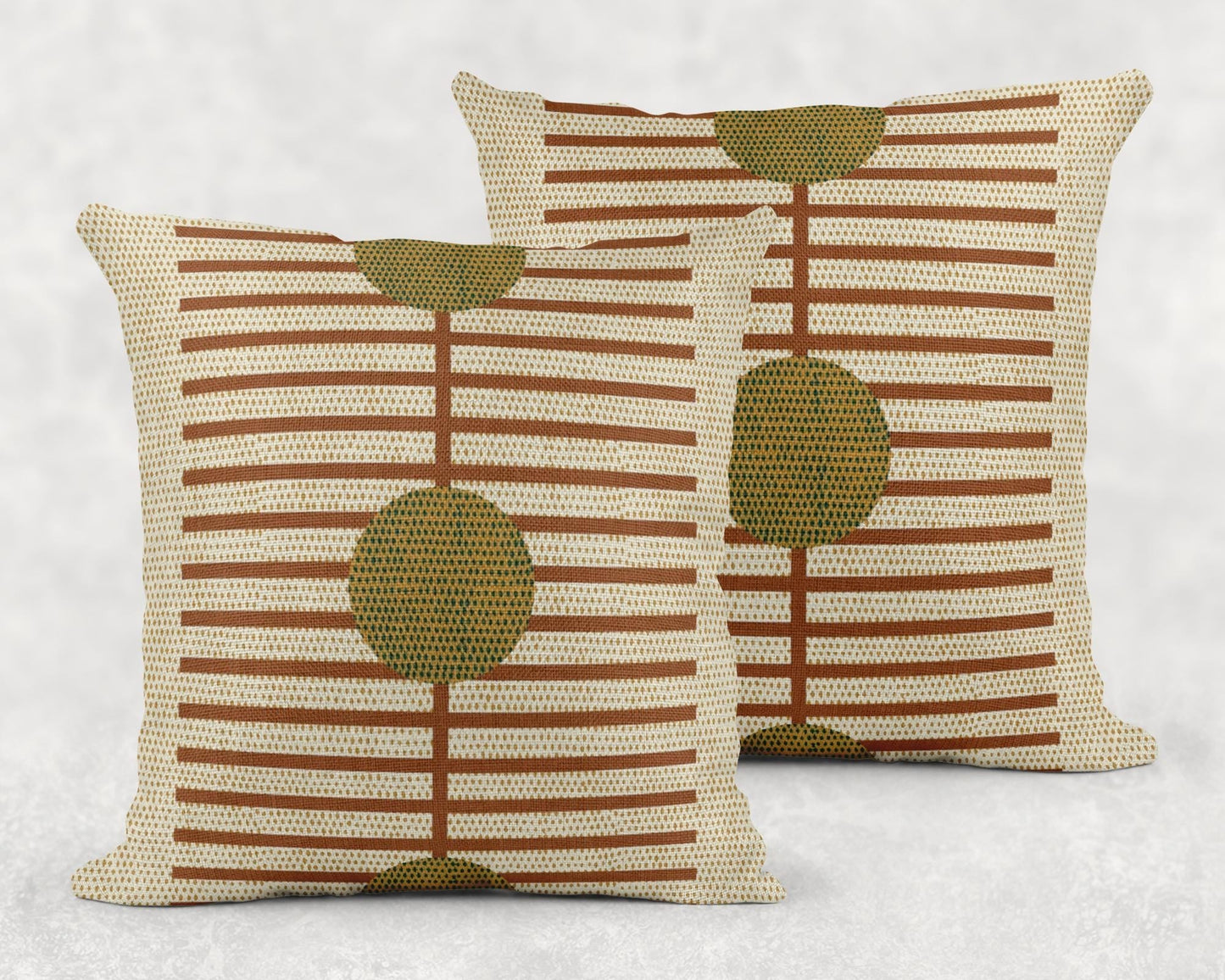 Woven Accent Pillow – Striped Throw Pillow Rust Green Cushion for Cozy Couch