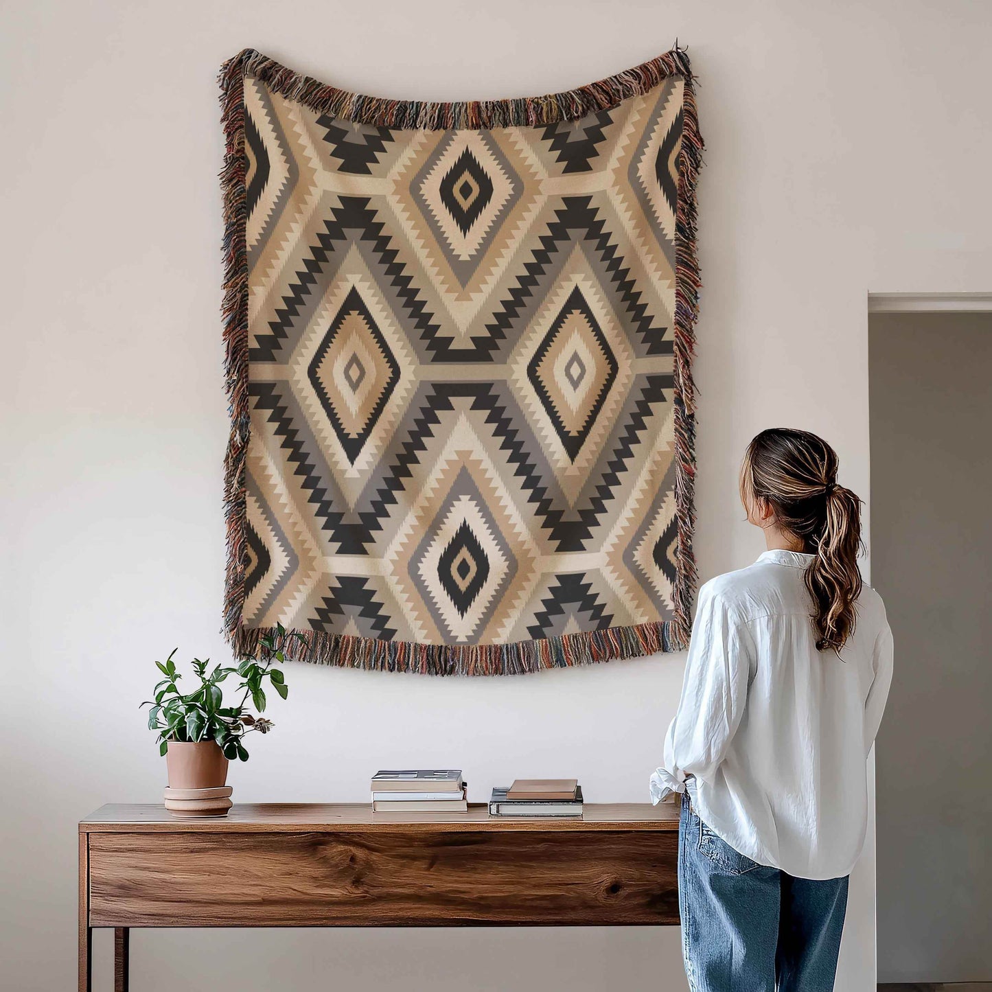 Southwestern Cotton Tapestry – Cozy Boho Wall Hanging with Geometric Tribal Pattern - timelessbohochic.com