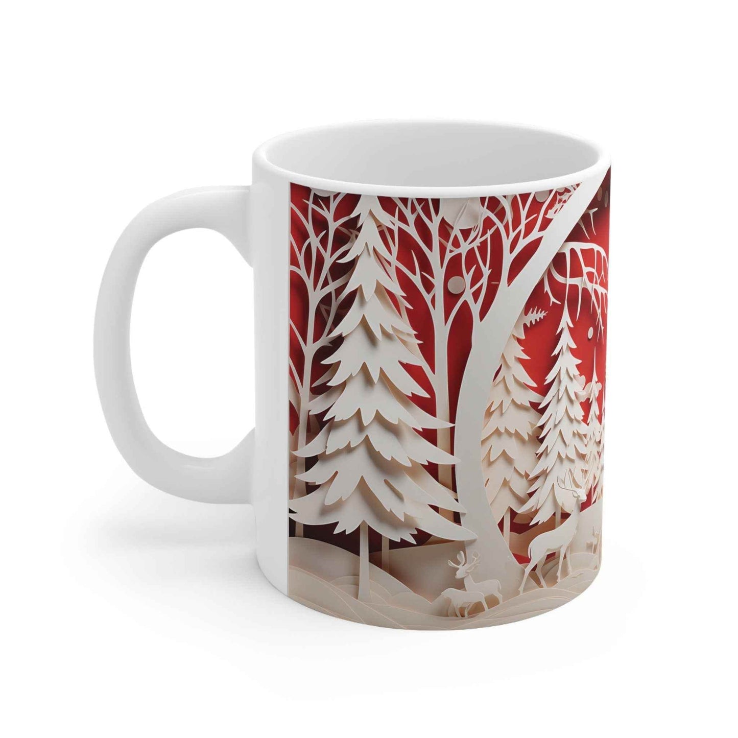 Christmas Coffee Mug - Red and White Holiday Drinkware, 11 oz Ceramic Cup - timelessbohochic.com
