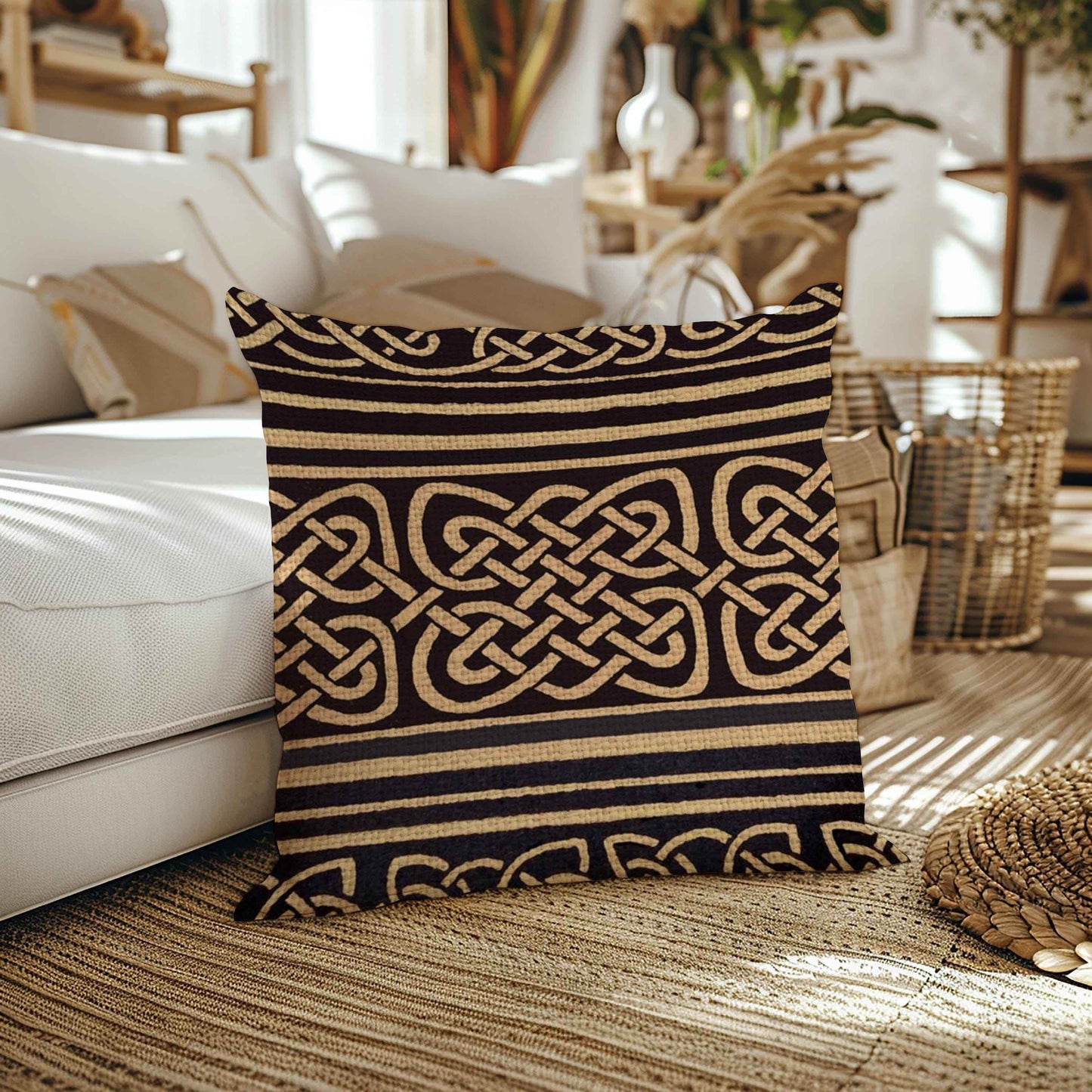 Celtic Knot Throw Pillow – Rustic Irish Home Decor | Cozy Woven Cushion - timelessbohochic.com