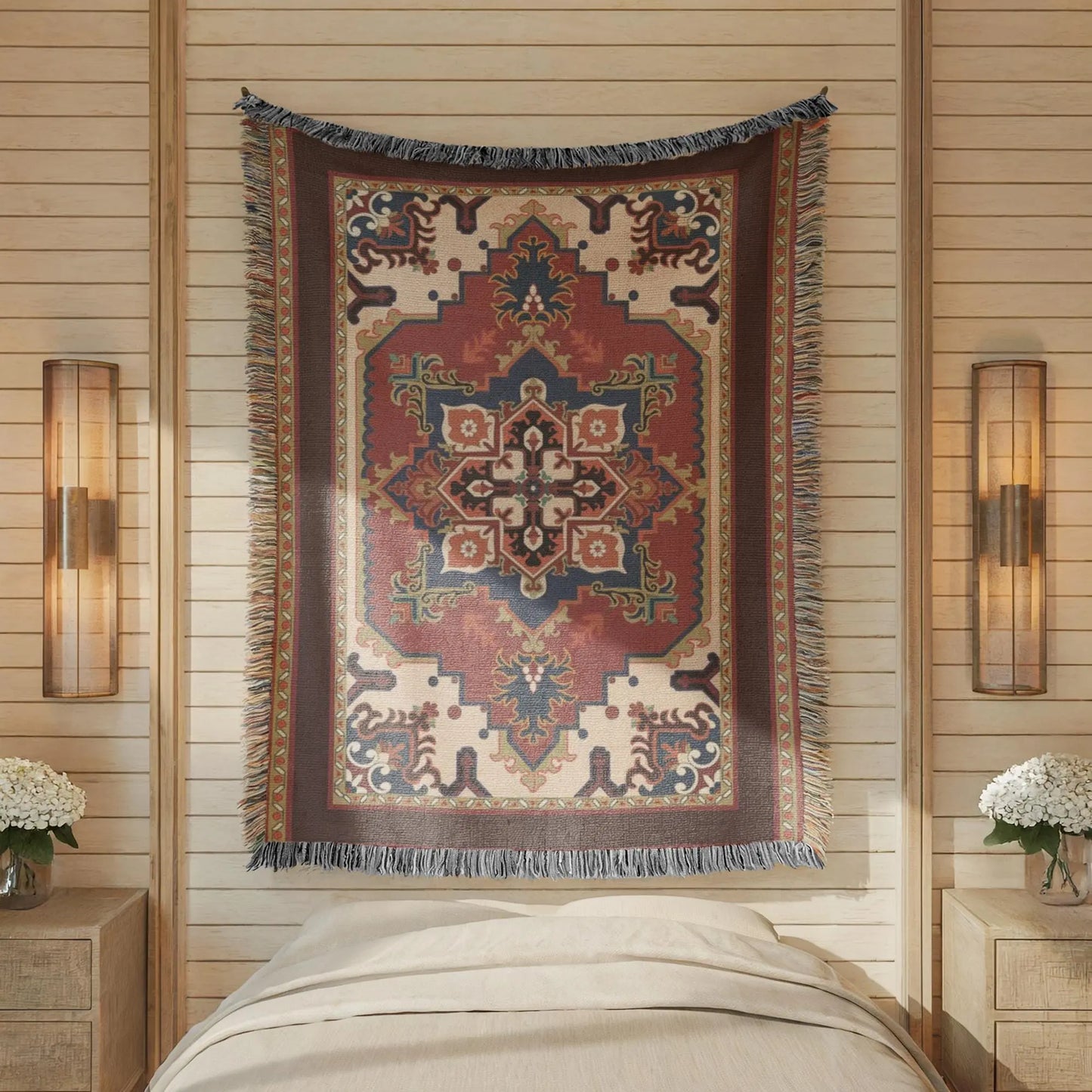 Persian Rug Wall Hanging - Bohemian Wall Decor With Woven Cotton Art Accent