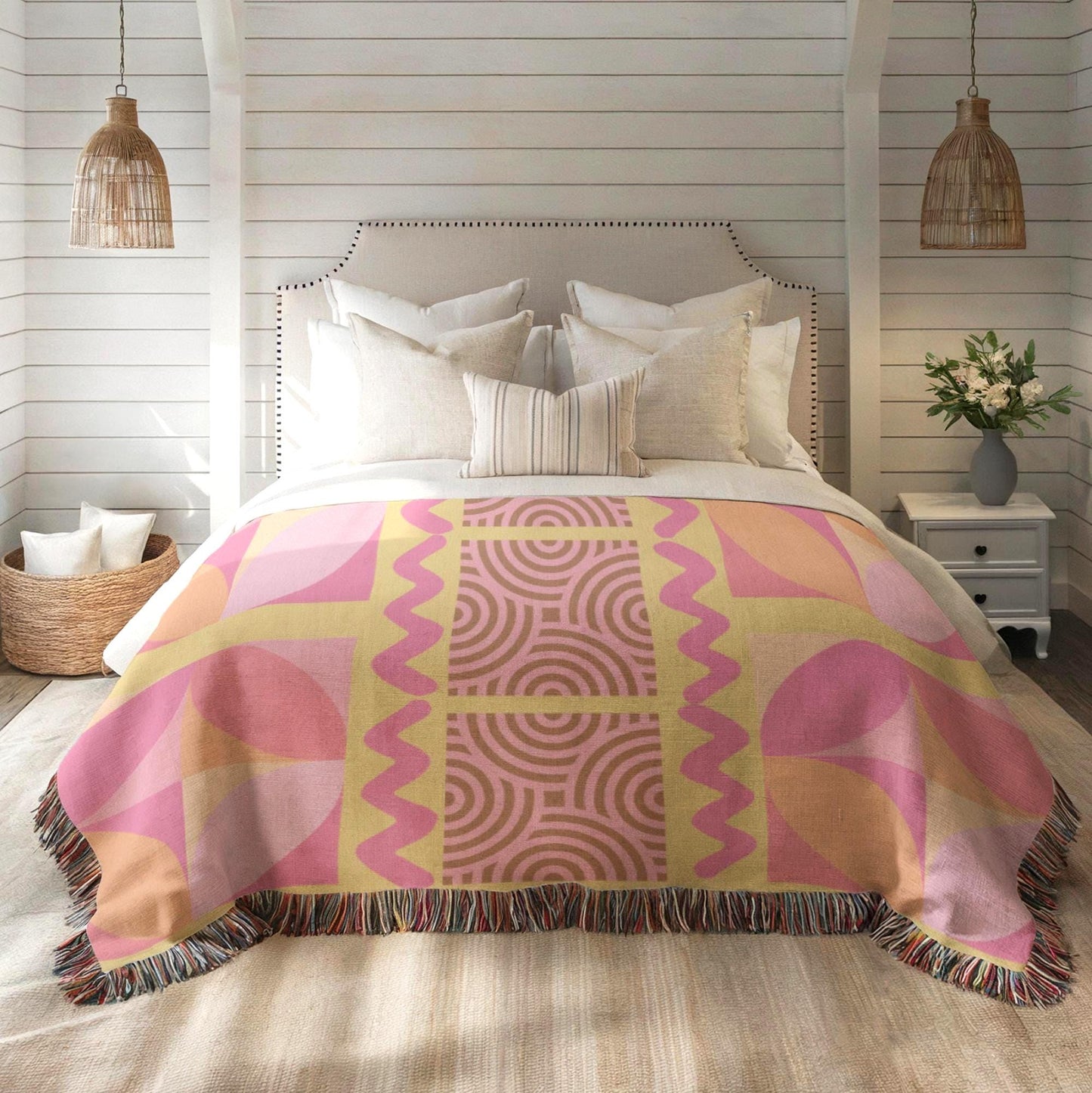 Midcentury Modern Throw Blanket – Color Block Blanket | Abstract Sofa Cover