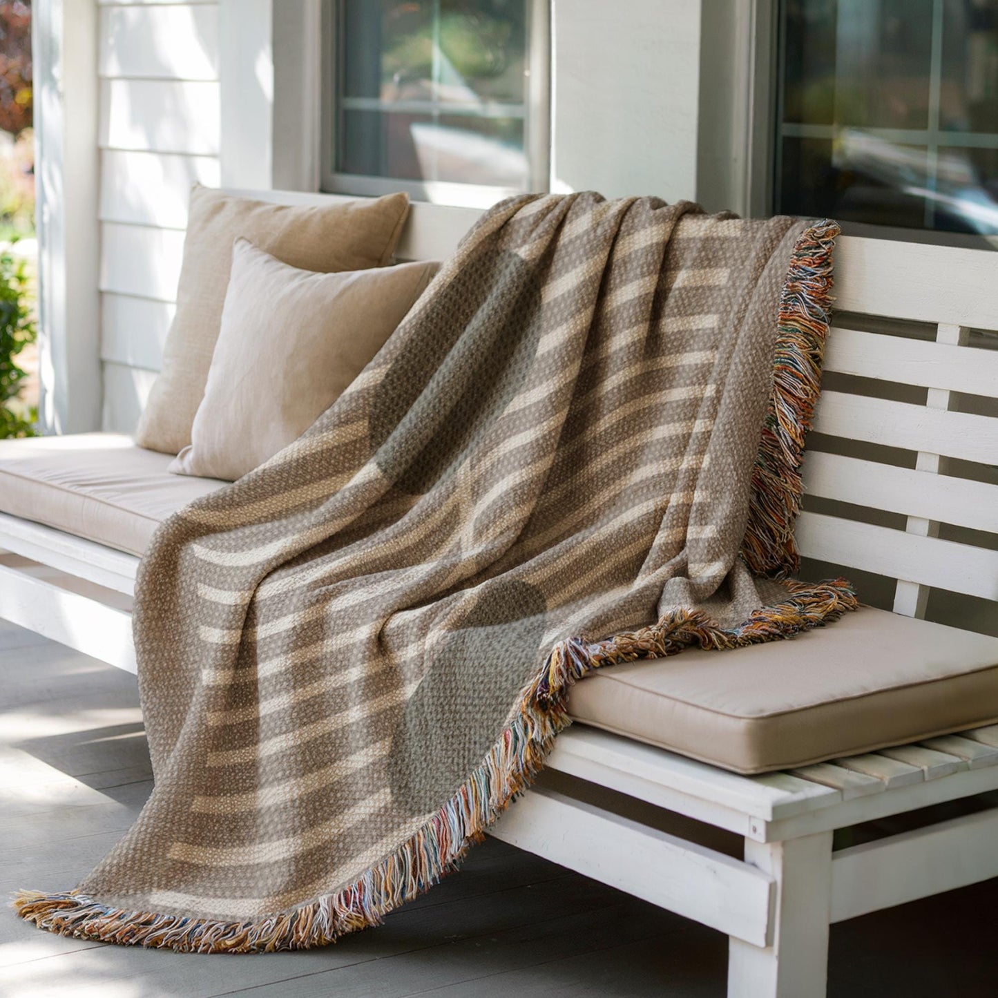 Olive Green Wall Hanging – Modern Home Decor Cotton Throw Blanket with Geometric Pattern