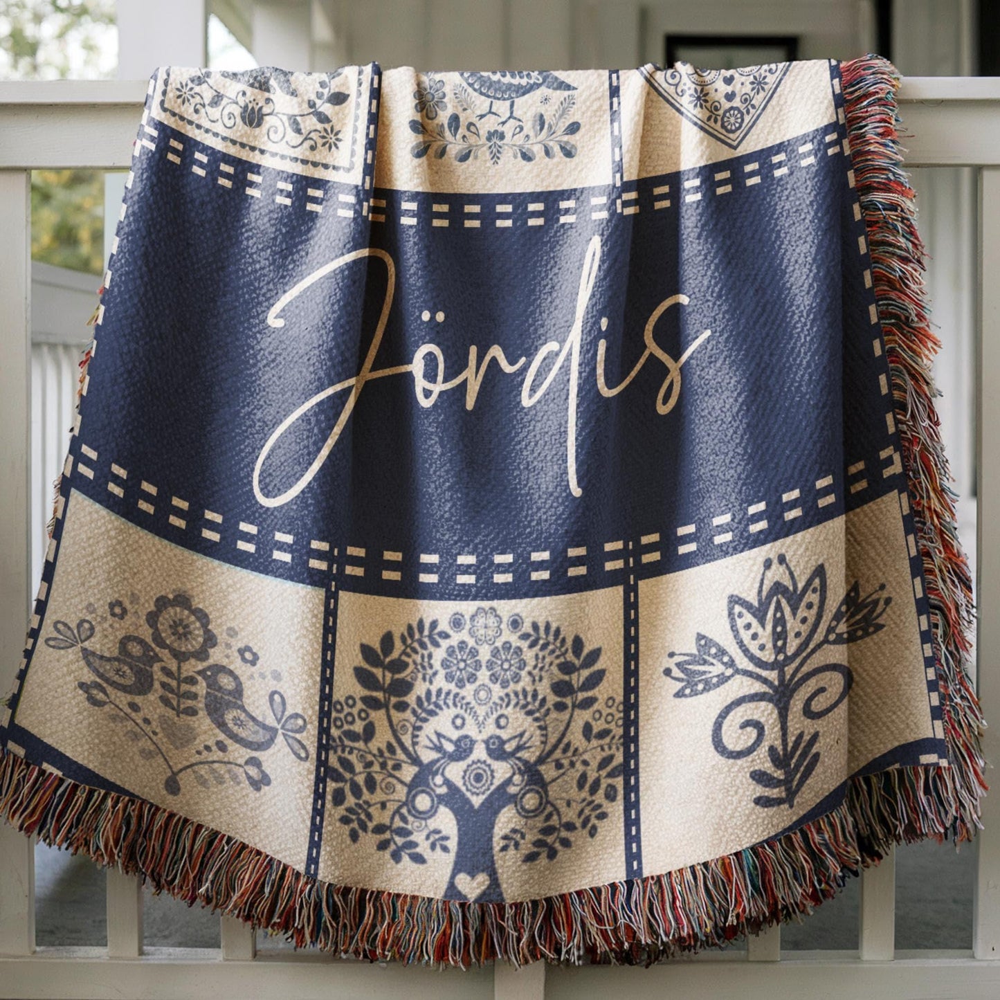 Scandi Blue Quilt Throw – Personalized Cotton Lap Blanket | Cozy Woven Scandinavian Style
