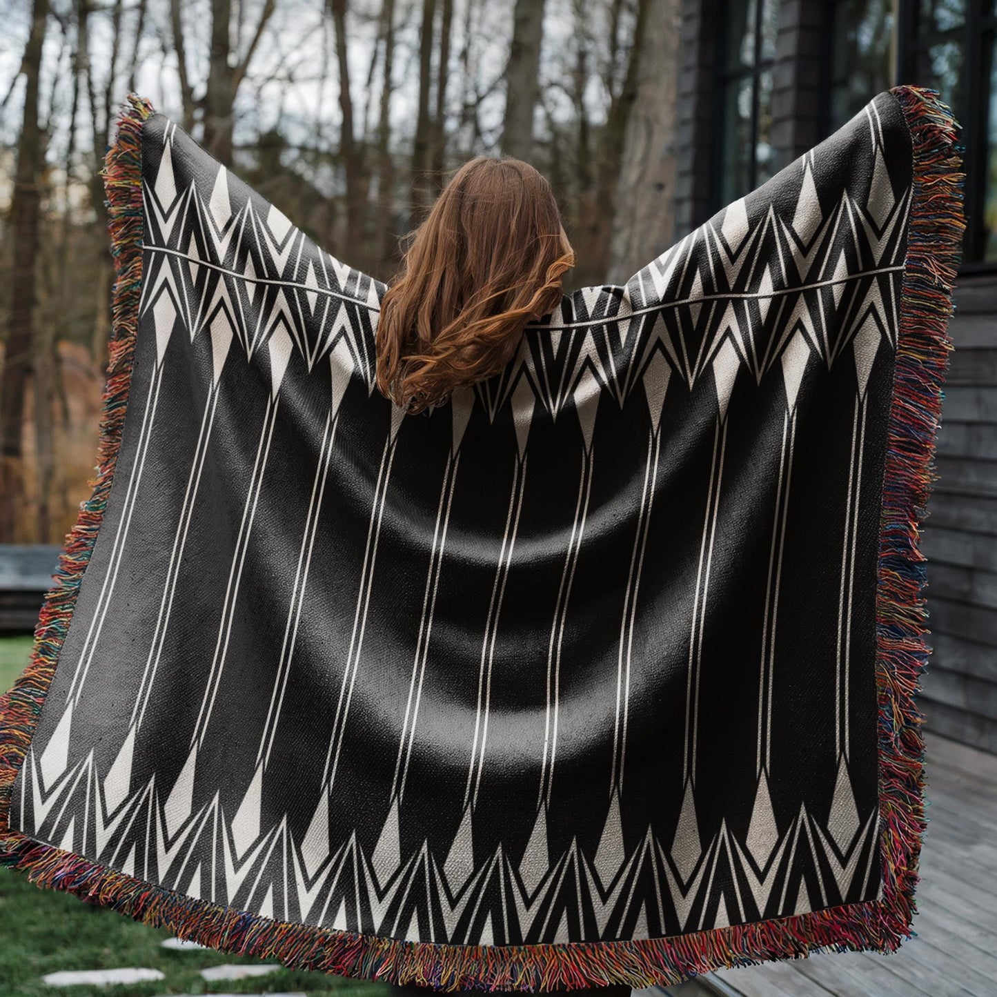 Cotton Blanket - Boho Camping Mat | Geometric Woven Throw | Lightweight Outdoor Coverlet