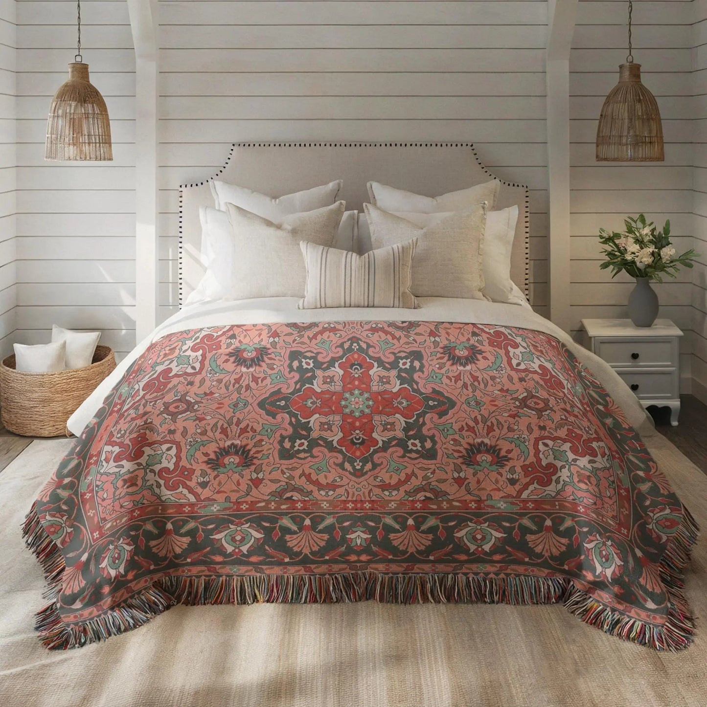 Turkish Pillow Blanket Set – Cotton Sofa Throw with Boho Accent Pillows & Geometric Textile Decor
