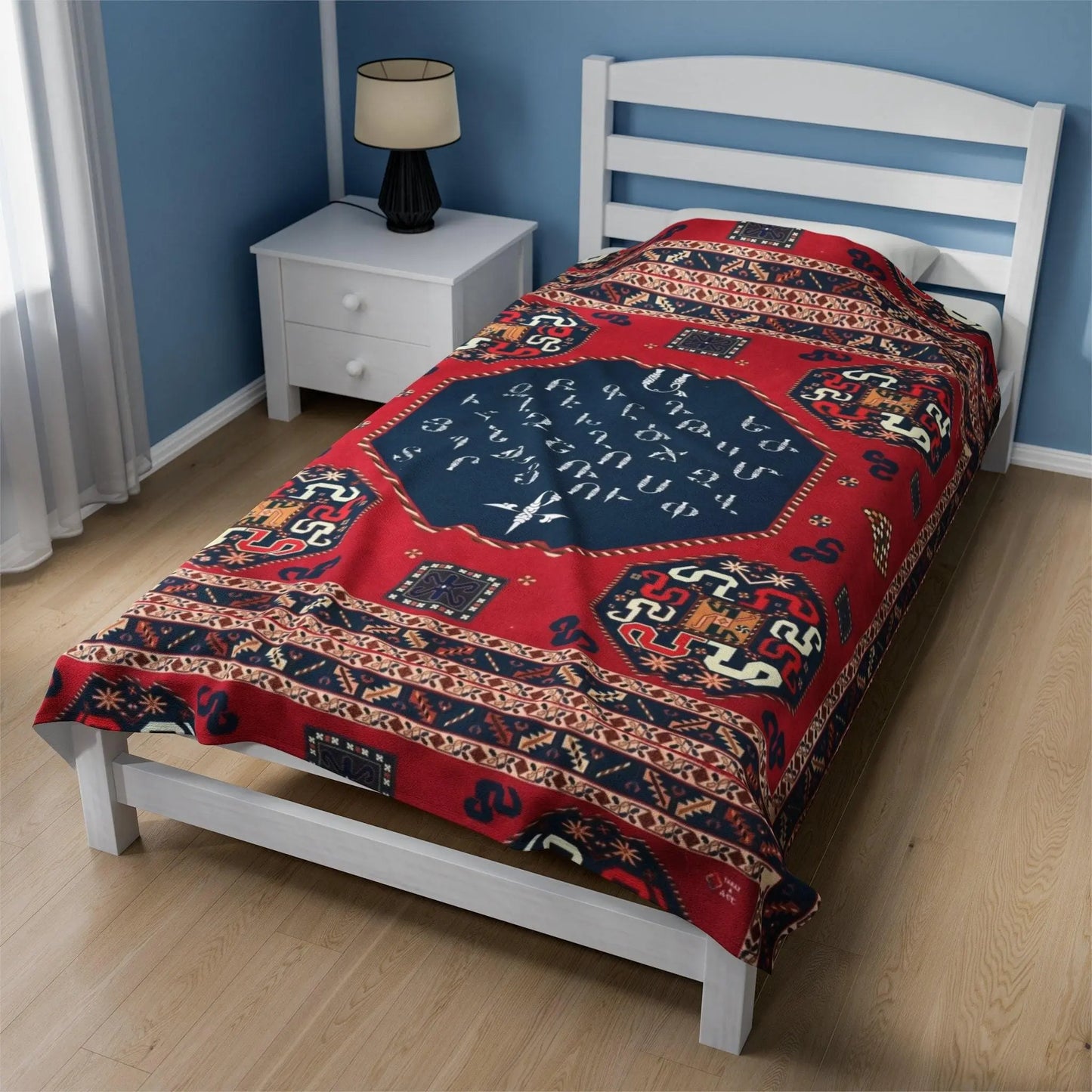 Armenian Alphabet Blanket – Boho Throw Blanket With Intricate Alphabet Pattern