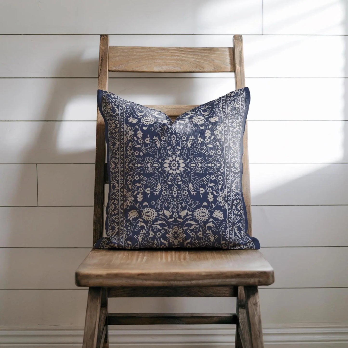 Persian Rug Pillow - Woven Throw Pillow With Floral Blue Pattern | Boho Accent Cushion